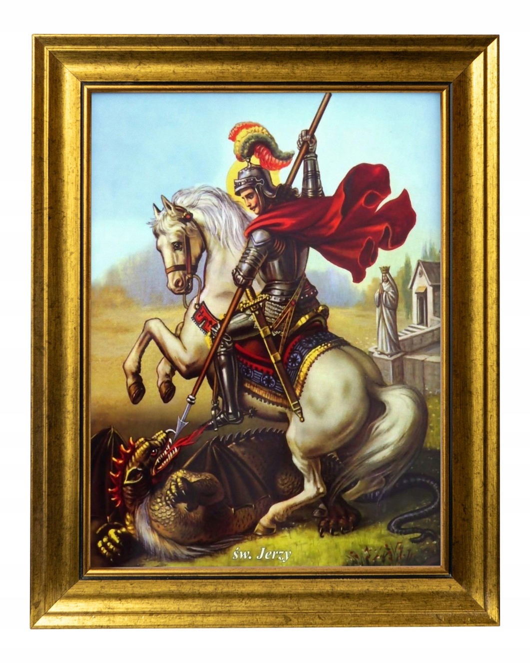Svatý Jiří Boj S Drakem Obraz Na Plátně Ve Zlatém Rámu 30X40