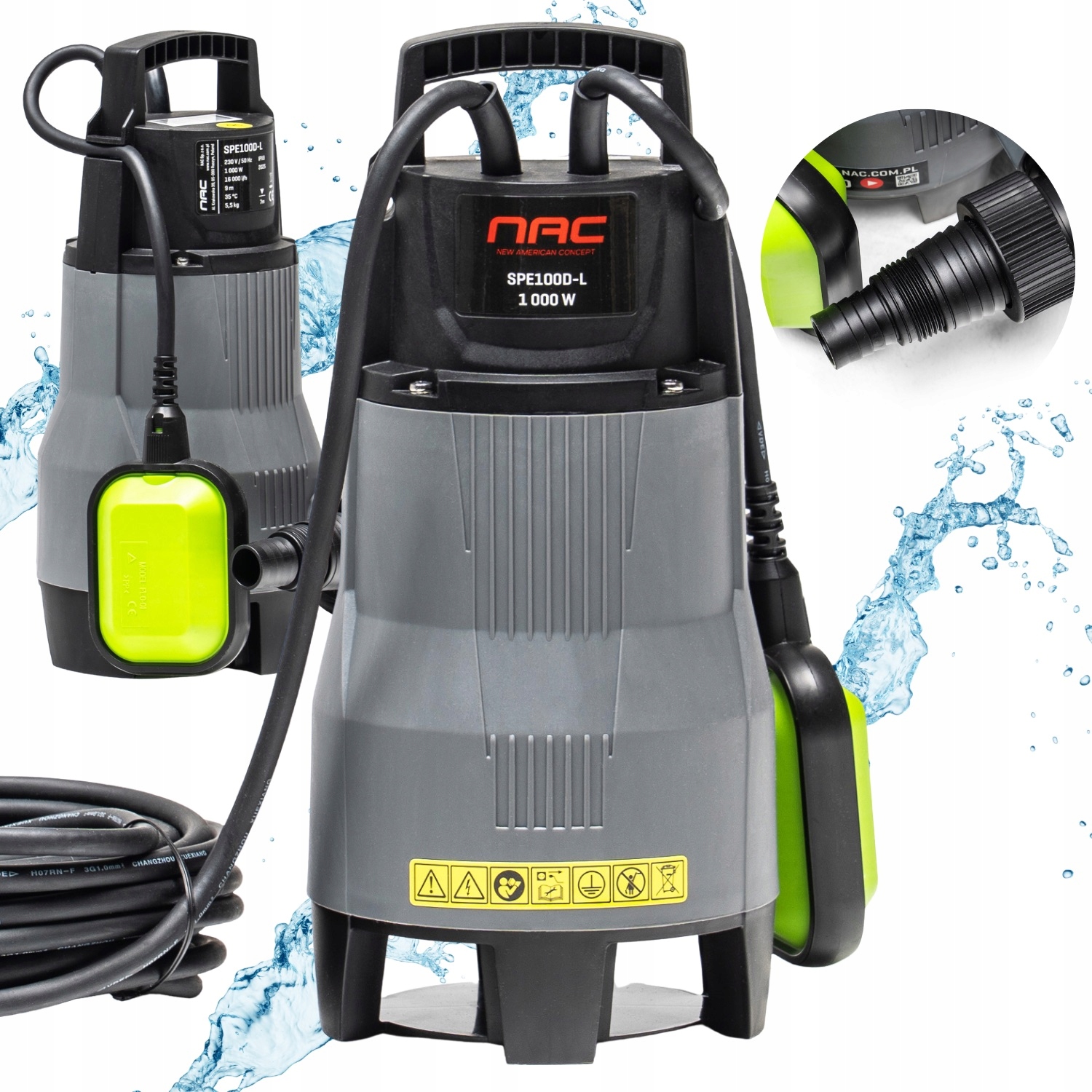 Ponorné Čerpadlo Na Špinavú Vodu Do Záhrady Nac SPE100D-L 1000W 16000L/H
