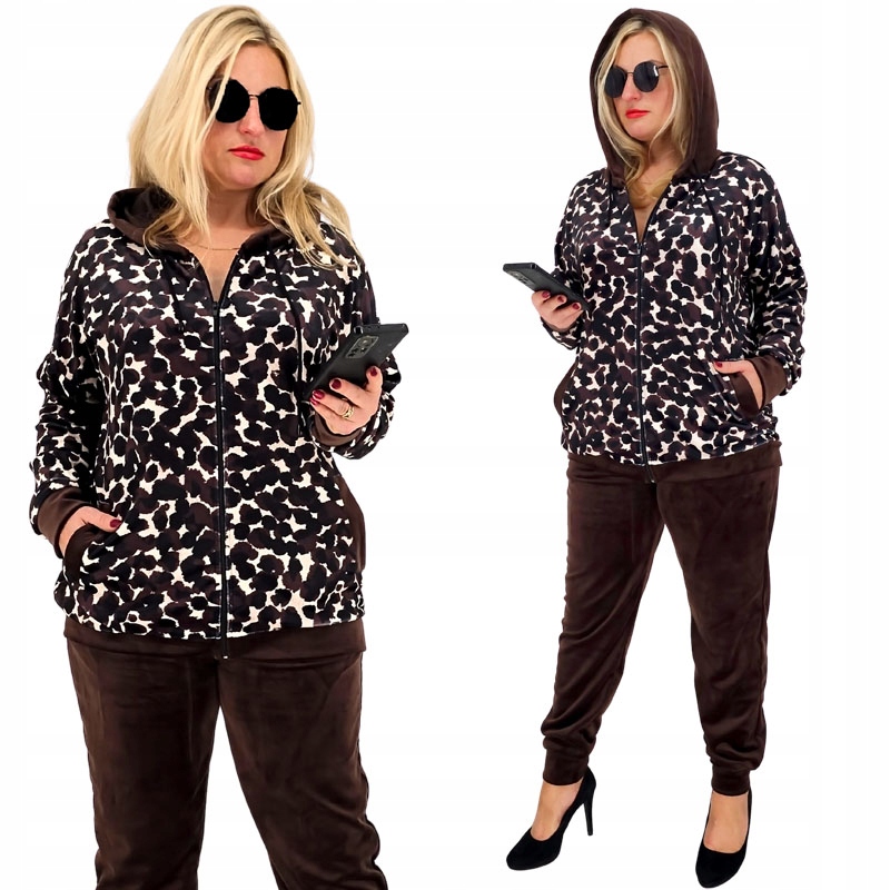 Módní Velurový Rozepínací Dámský Komplet Teplákovka Mikina Kalhoty 4XL/5XL