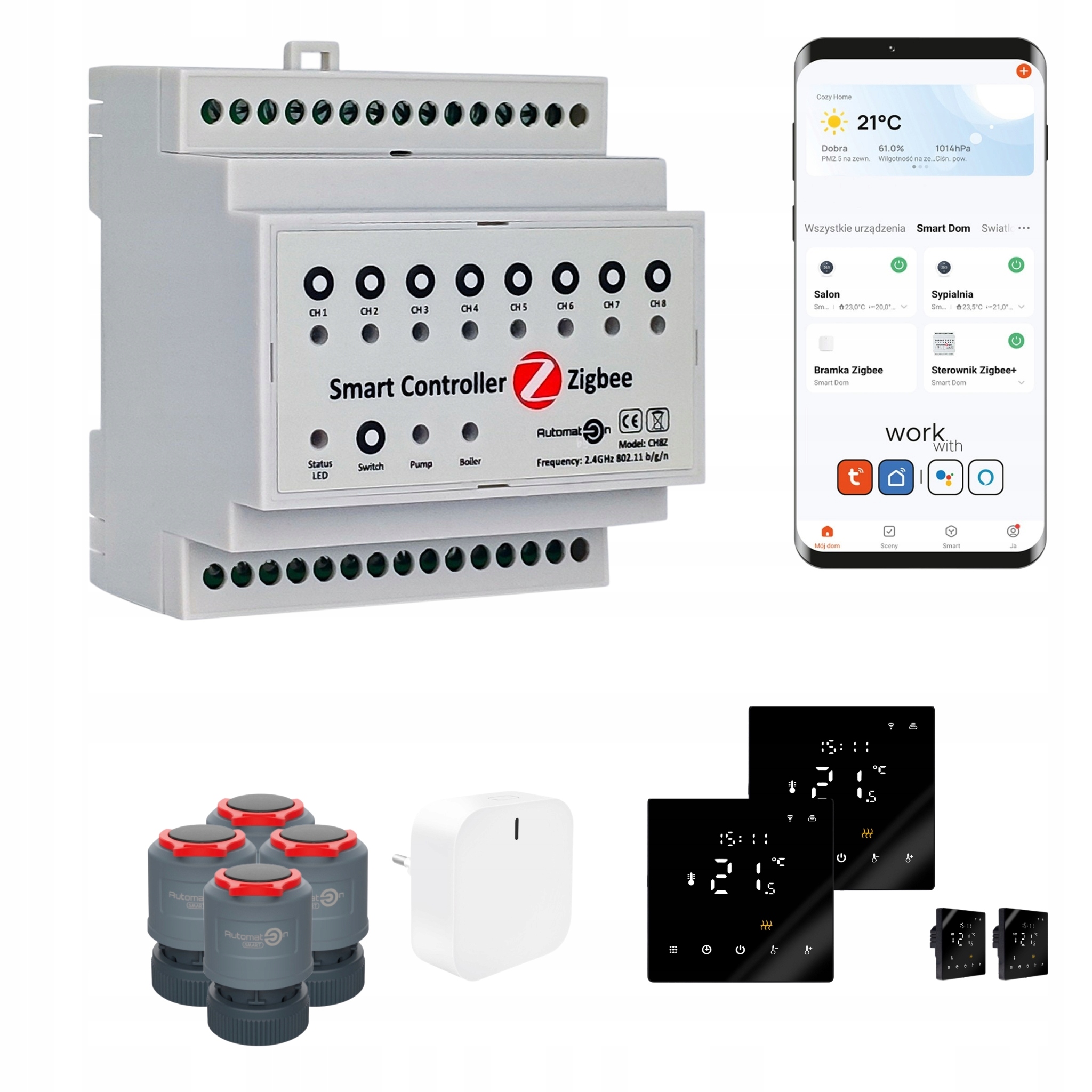 Súprava na vykurovanie Zigbee Tuya CH8Z 5 izieb s termostatom PRO3, čierna