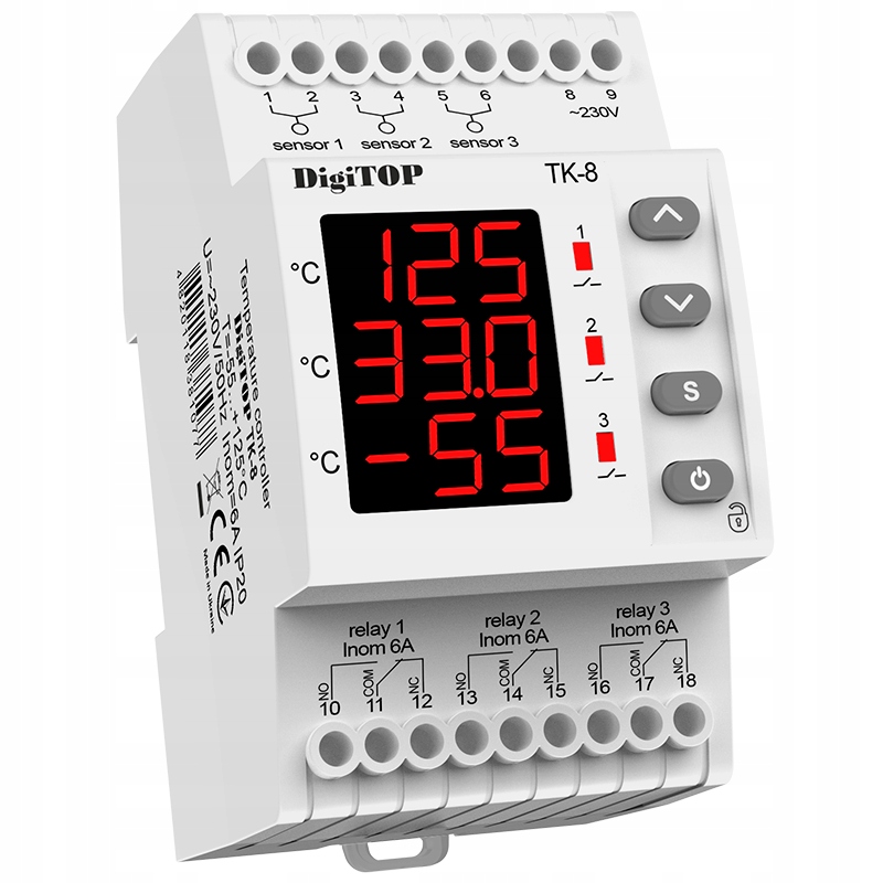 Regulator Temperatury 3-kanalowy od -50 do +125 DigiTOP TK-8 Termostat