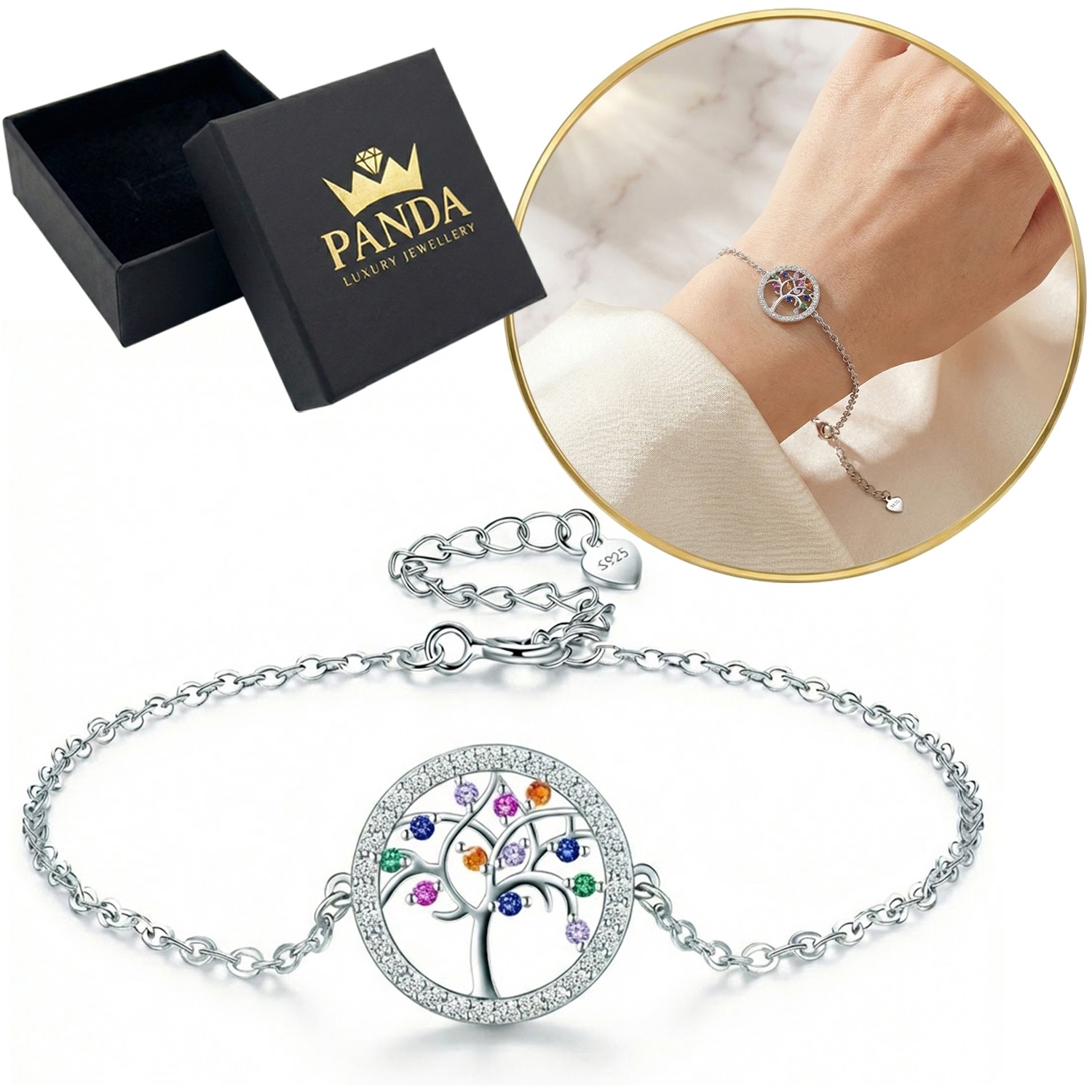 Stříbrný náramek na ruku Strom života Zirkony 925 Dárek Dívky