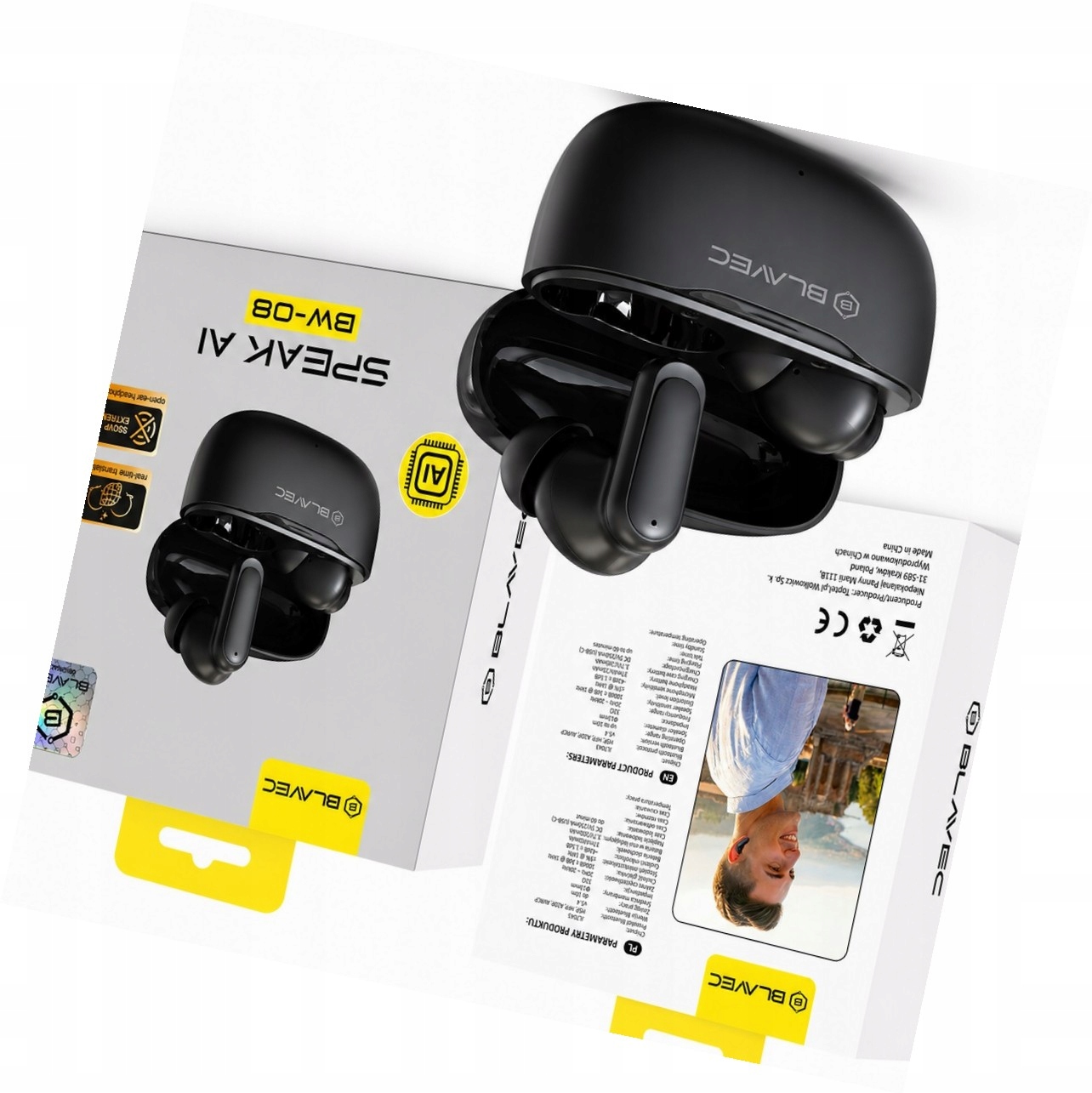 Tws słuchawki BW-08 translator Ai czarne real-time do Motorola G62 5G