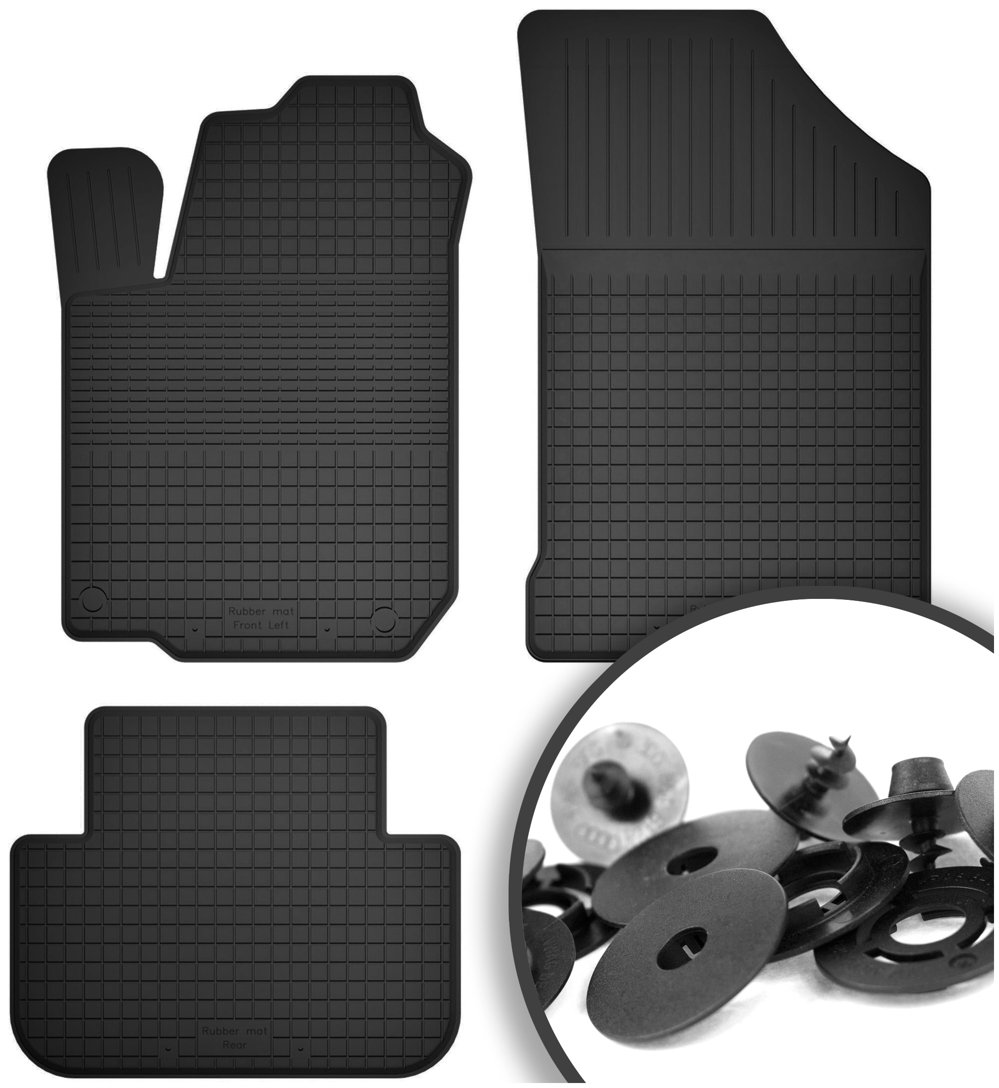 Czarne Dywaniki Samochodowe Gumowe Korytkowe Zestaw rant 2CM Stopery