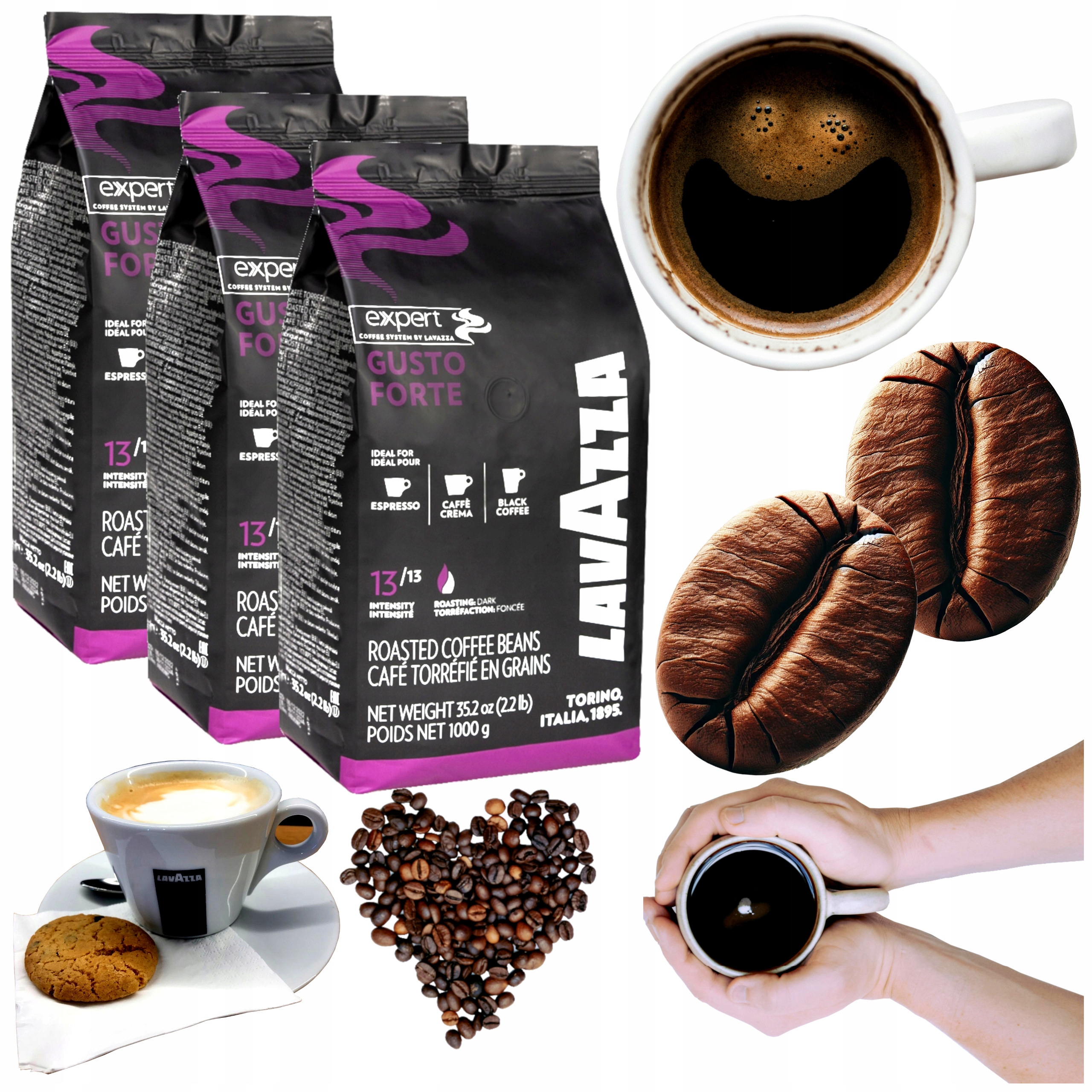 Kawa ziarnista 1 kg palona ciemna Robusta Lavazza Expert Gusto Forte 3 opak
