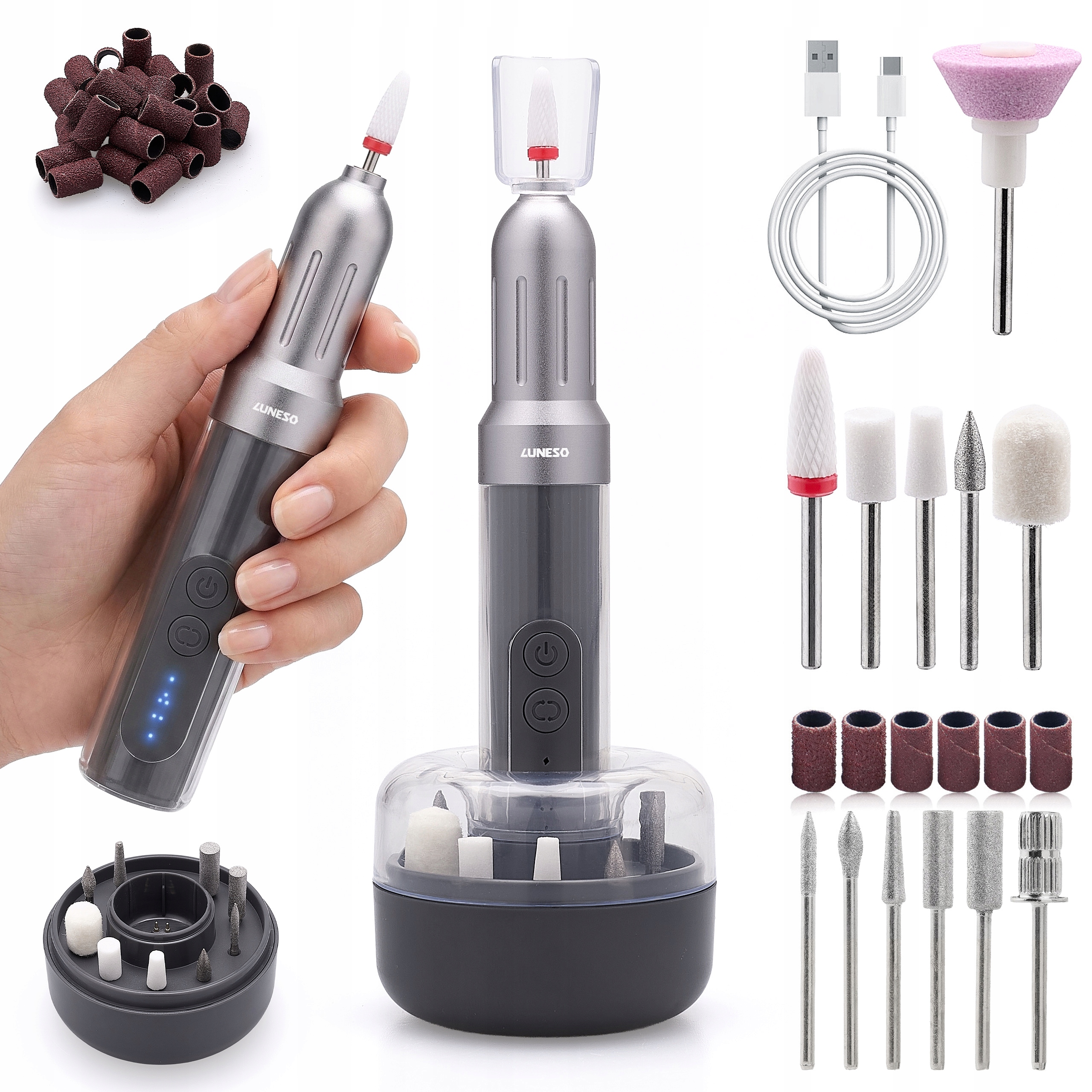 Frezarka do Paznokci Bezprzewodowa Manicure Profesjonalna Mobilna Aluminium