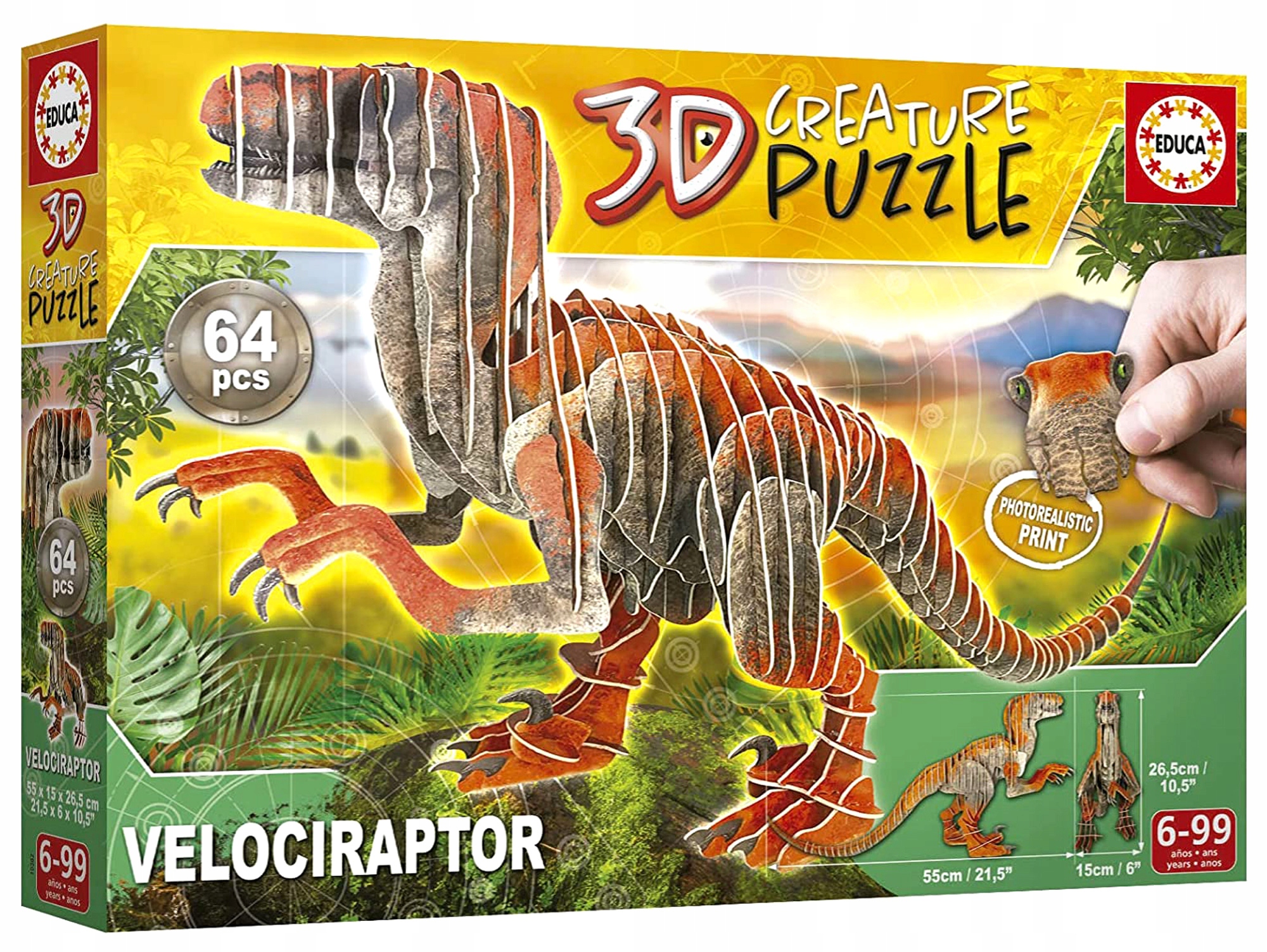 

Educa Puzzle 3D Dinozaury Welociraptor 64 el.