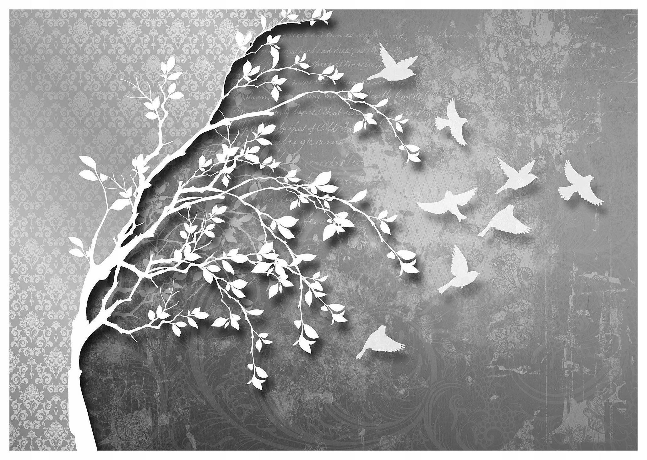 Fototapeta Strom Ptáci Šedá Jemný vzor Klid 312x219 lepidlo