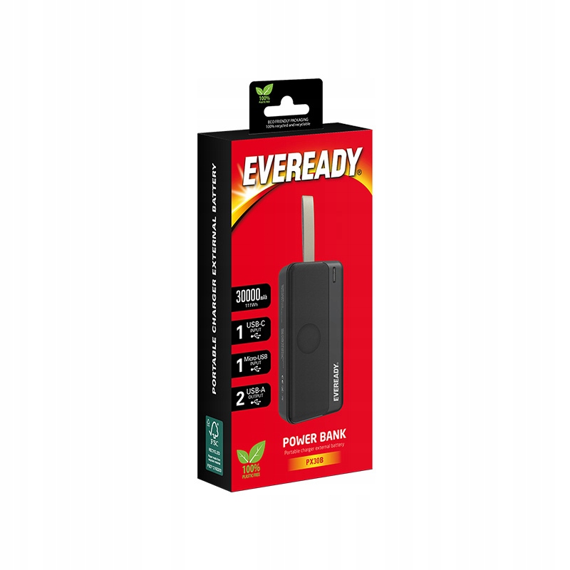 Eveready PX30B Powerbanka 30000 mAh 2x Usb-a (Černá)