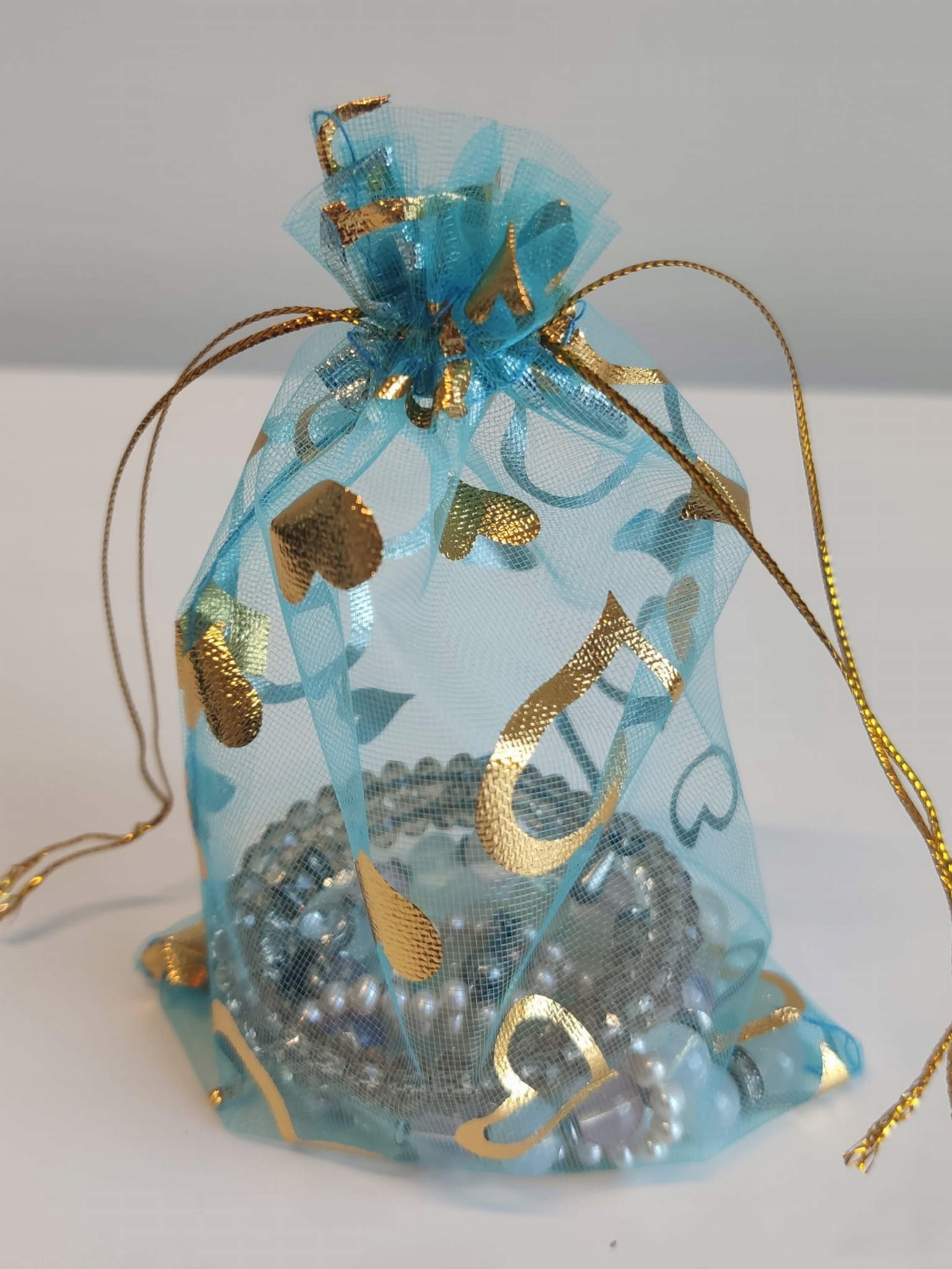 WORECZKI BŁĘKITNE ŚCIĄGANE Z ORGANZY 9x12 100szt