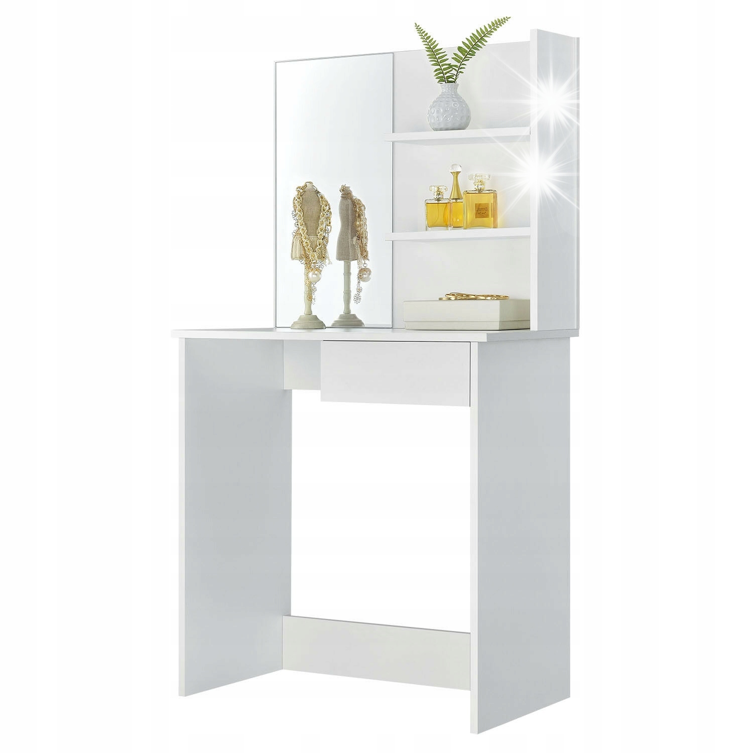 ModernHome PWSHT-21 Toaletný stolík s veľkým zrkadlom a policami, biely