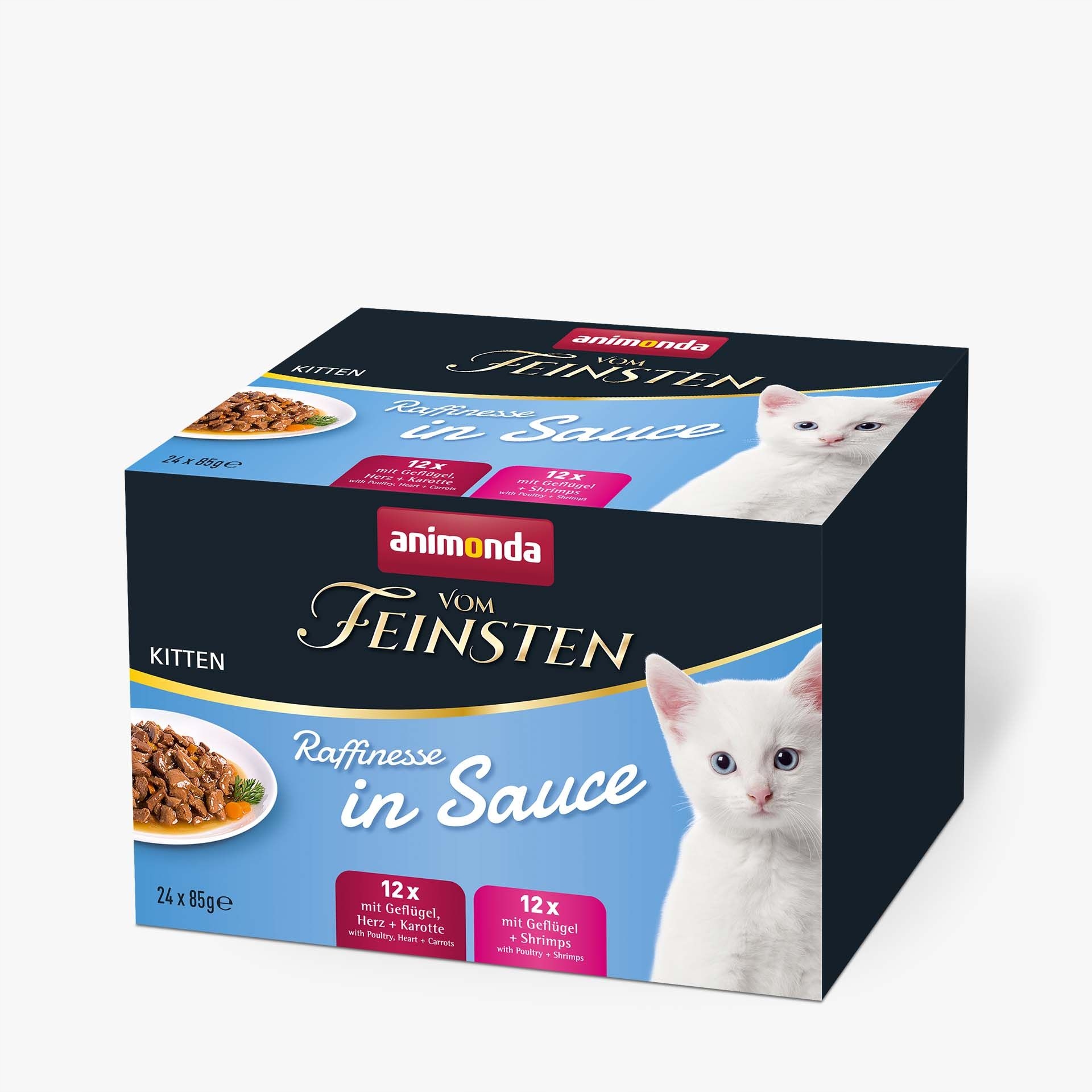 2x Animonda Vom Feinsten vlhké krmivo pro kočky drůbež, krevety Mixpack 24x85 g