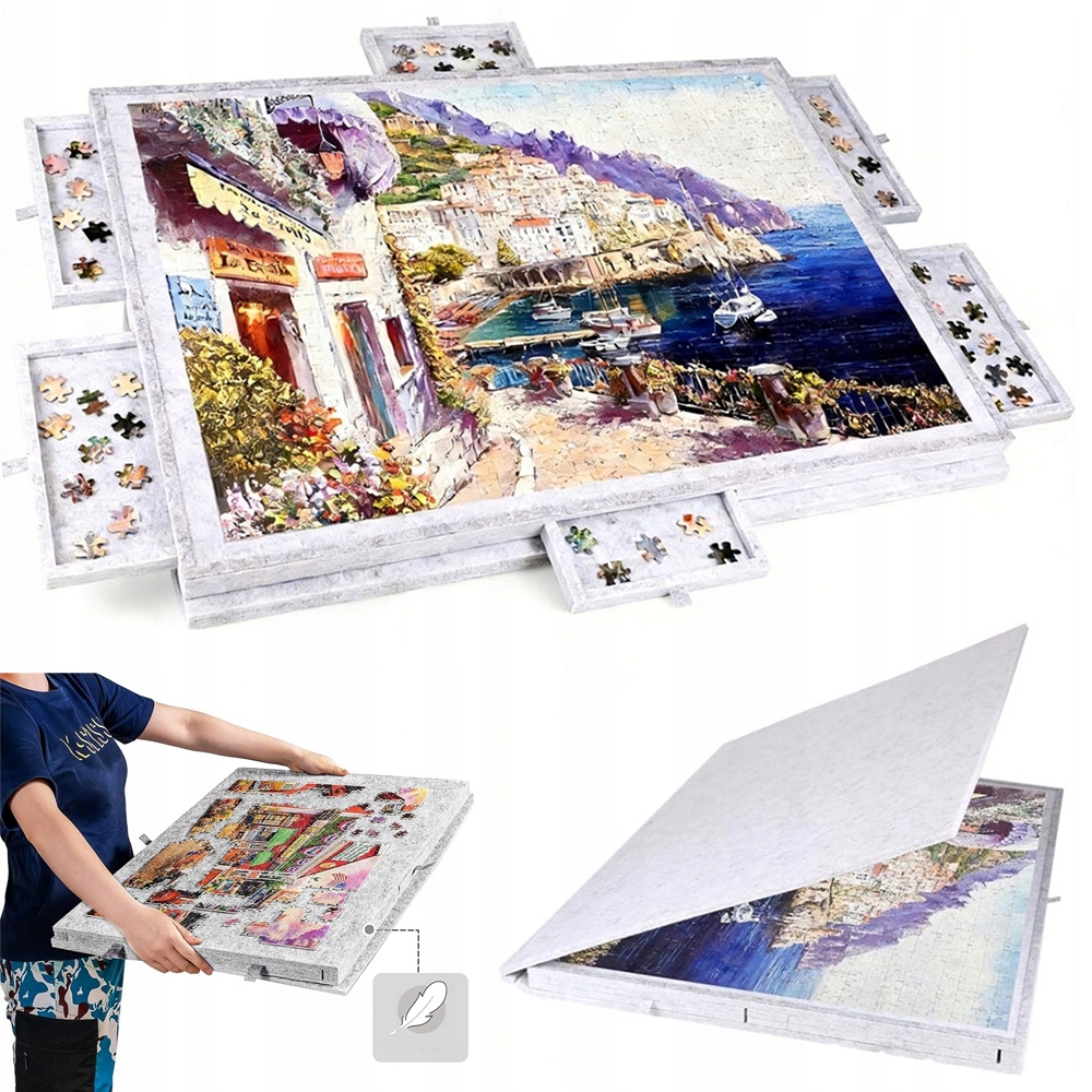 Przenośna Mata Puzzle Z Regulowanym Stojakiem I 6 Szufladami Filcowa