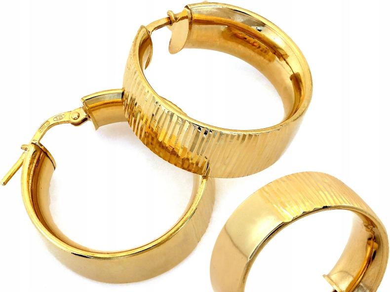 Stříbrné náušnice 925 pozlacené, široké, lesklé, pevné, anglické, módní