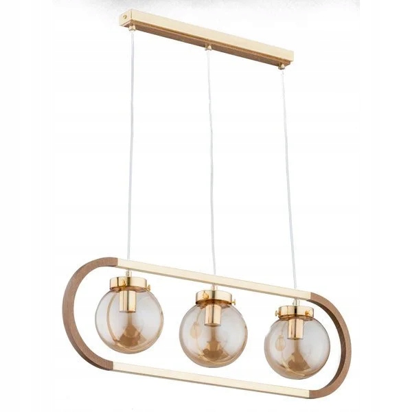 Alfa Závesná lampa Rino 3xE14 10W zlatá s drevom, moderná