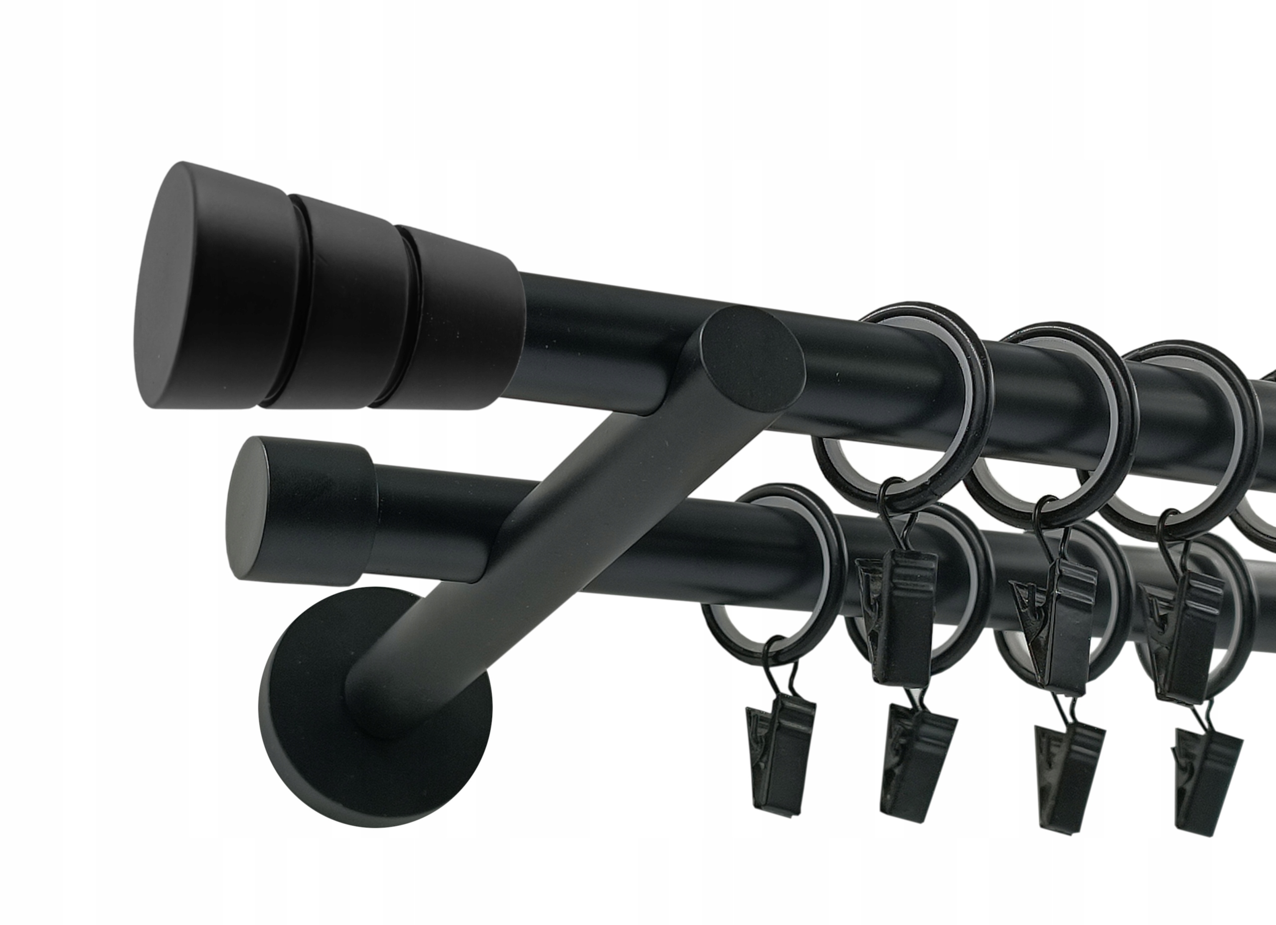 Garnýž Dvojitá Moderní kovový černý mat 19+19 mm 280 cm základní válec