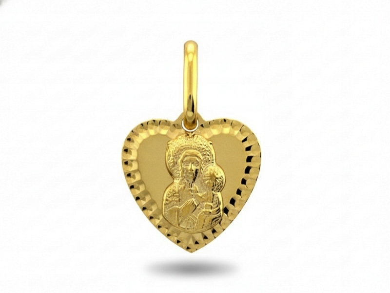 Zlatý medailonek 585 srdce Panna Maria Čenstochovská s dítětem 0.83 g