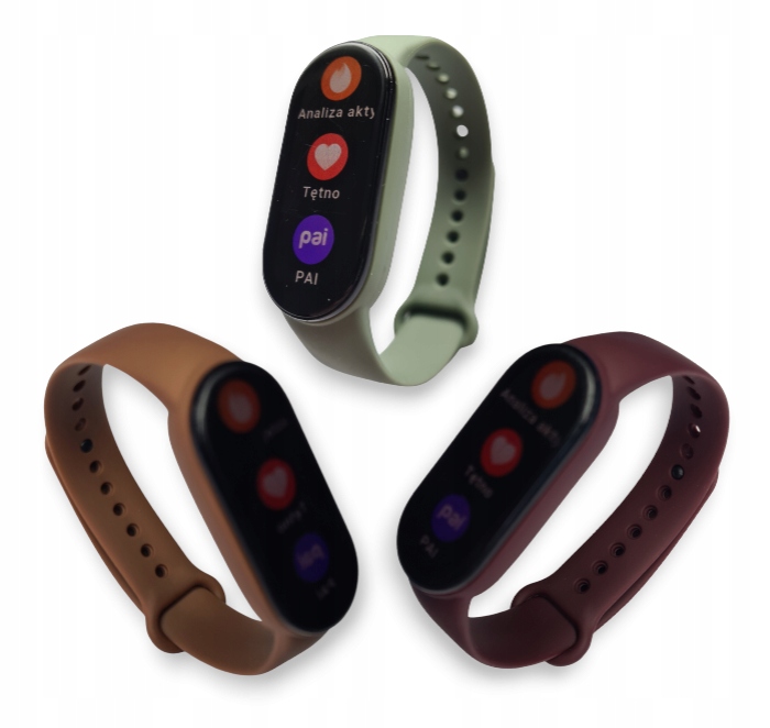 Stylowy Trójpak Pasków do Xiaomi Mi Band 7 Opaski Bordowa Kawowa i Oliwkowa