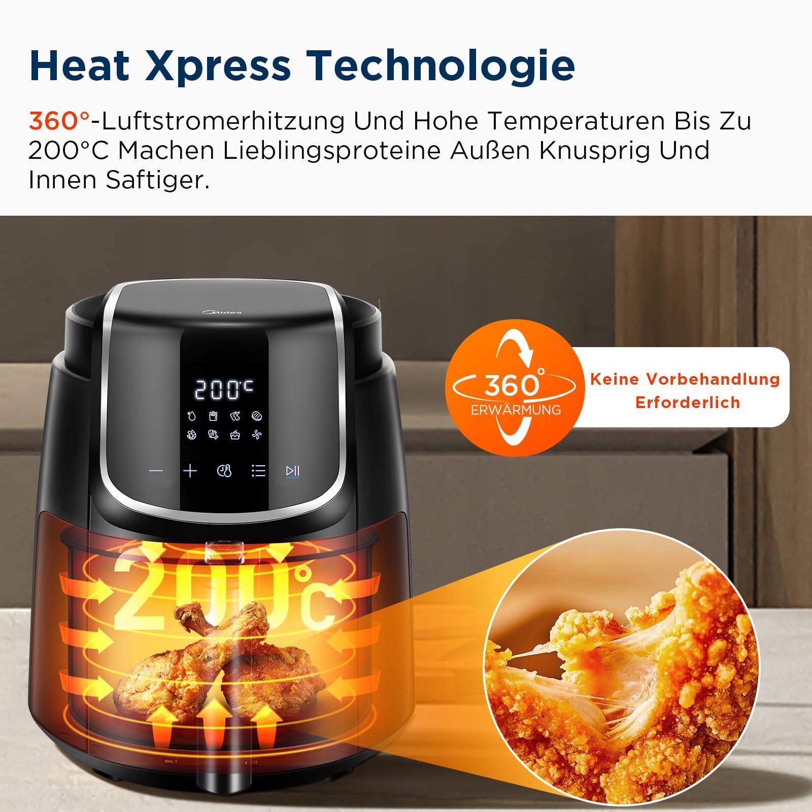 MIDEA Beztłuszczowa Frytkownica 4L 1500W 8 Programów Timer 60 Minut — miniatura 8