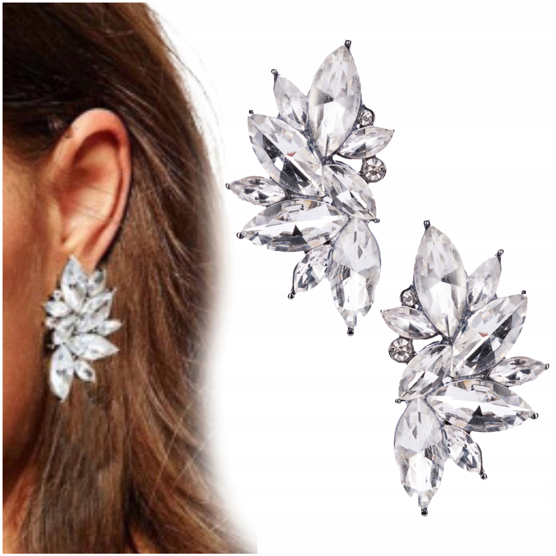 

Kolczyki Damskie Jasne Kryształy Sztyft Modne