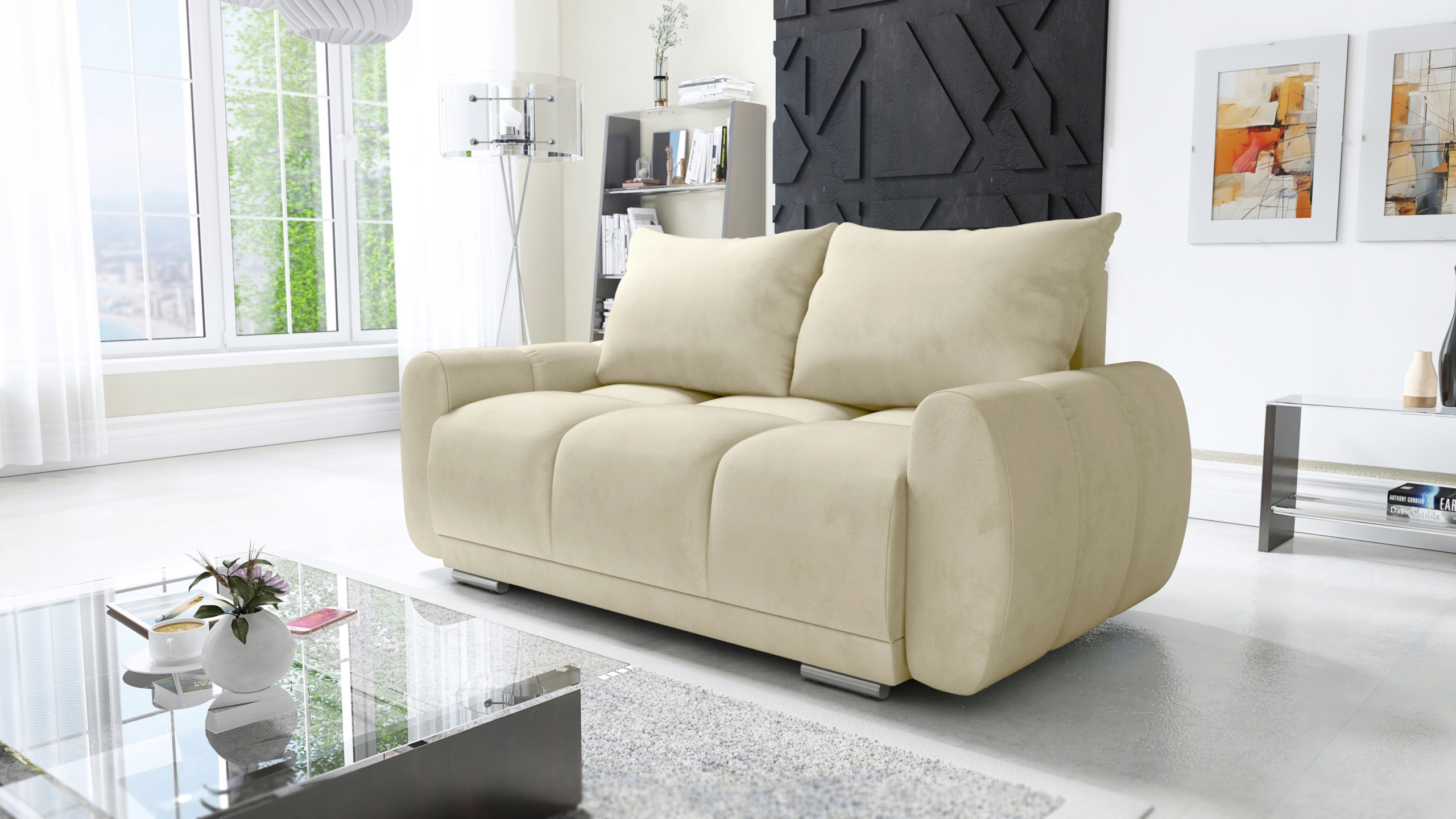 2-MÍSTNÁ Pohovka Do Obývacího Pokoje Béžová Honey Dvojka Prošívaná Velur Pružiny