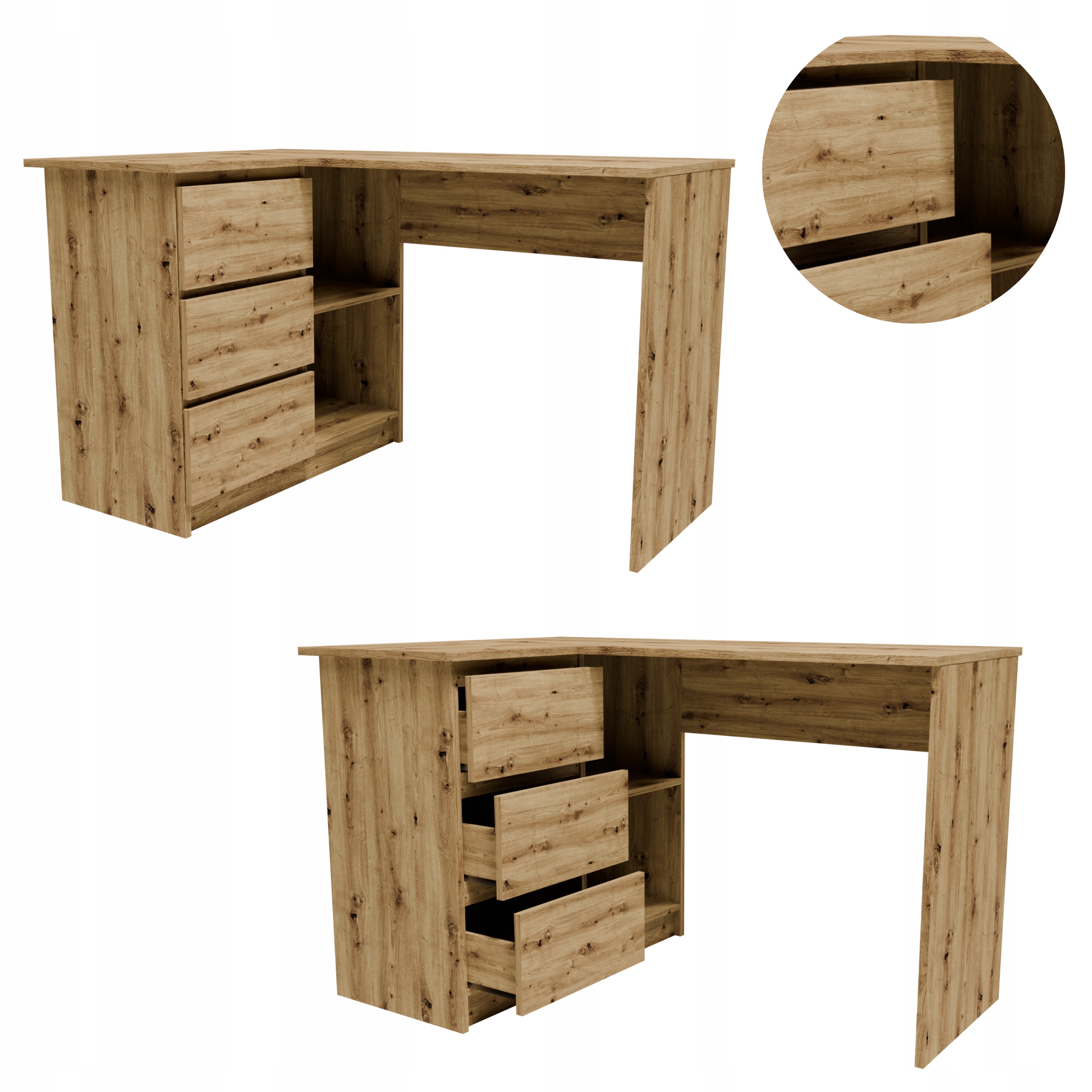 Rohový psací stůl B16LEWART artisan počítačový velký, prostorný, funkční