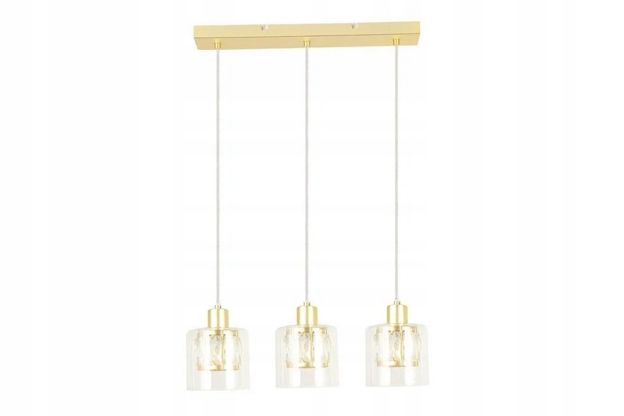 Závesná lampa glamour trojitá, zlatá, sklenené tienidlo, lišta 47 cm Reality