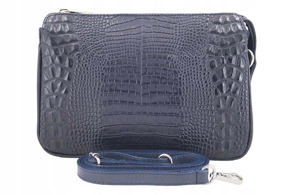 Dámská kabelka z přírodní kůže s motivem Croco tmavě modrá