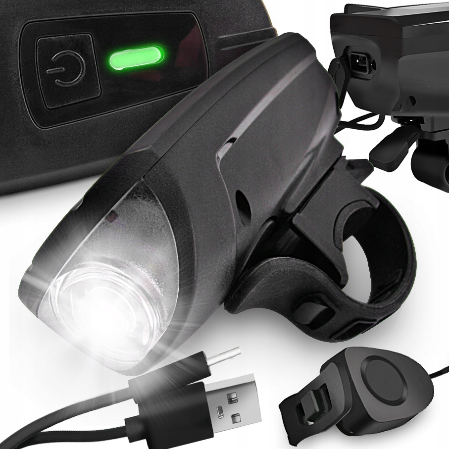 Mocna Lampka Rowerowa Led Przód Klakson Sygnał 3 Tryby Akumulatorowa Usb