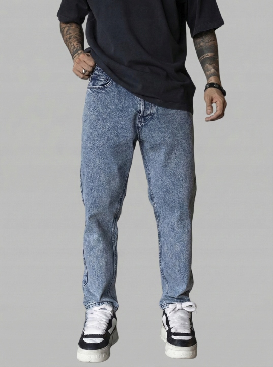 Pánské Džínové Jednoduché Mramorové Kalhoty Loose Fit Modré Denim 29