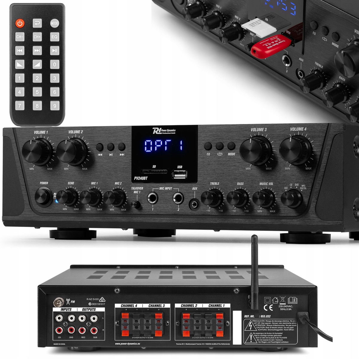 Wzmacniacz 4-strefowy PD 400W BT USB SD FM pilot