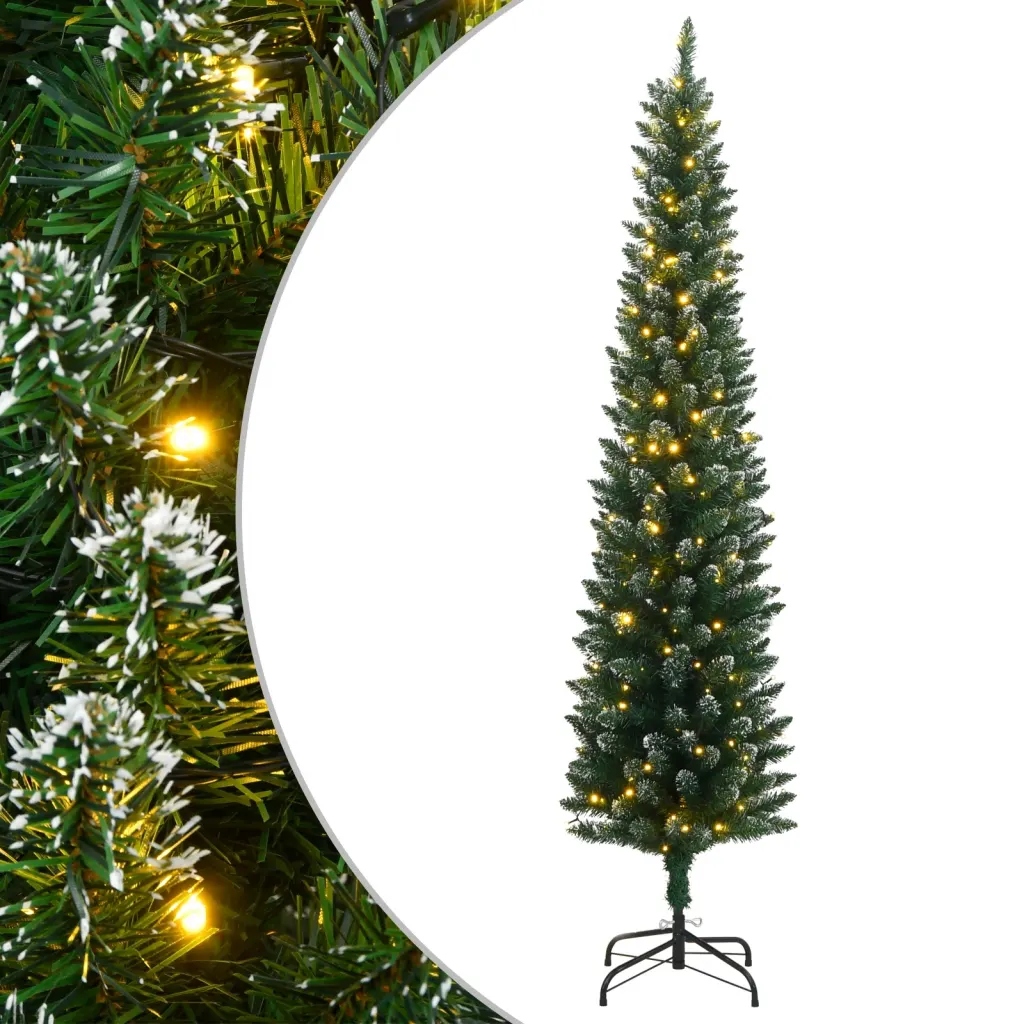 Umělý vánoční stromek s Led světly, štíhlý, zeleno-bílý, 180 x 50,5 cm