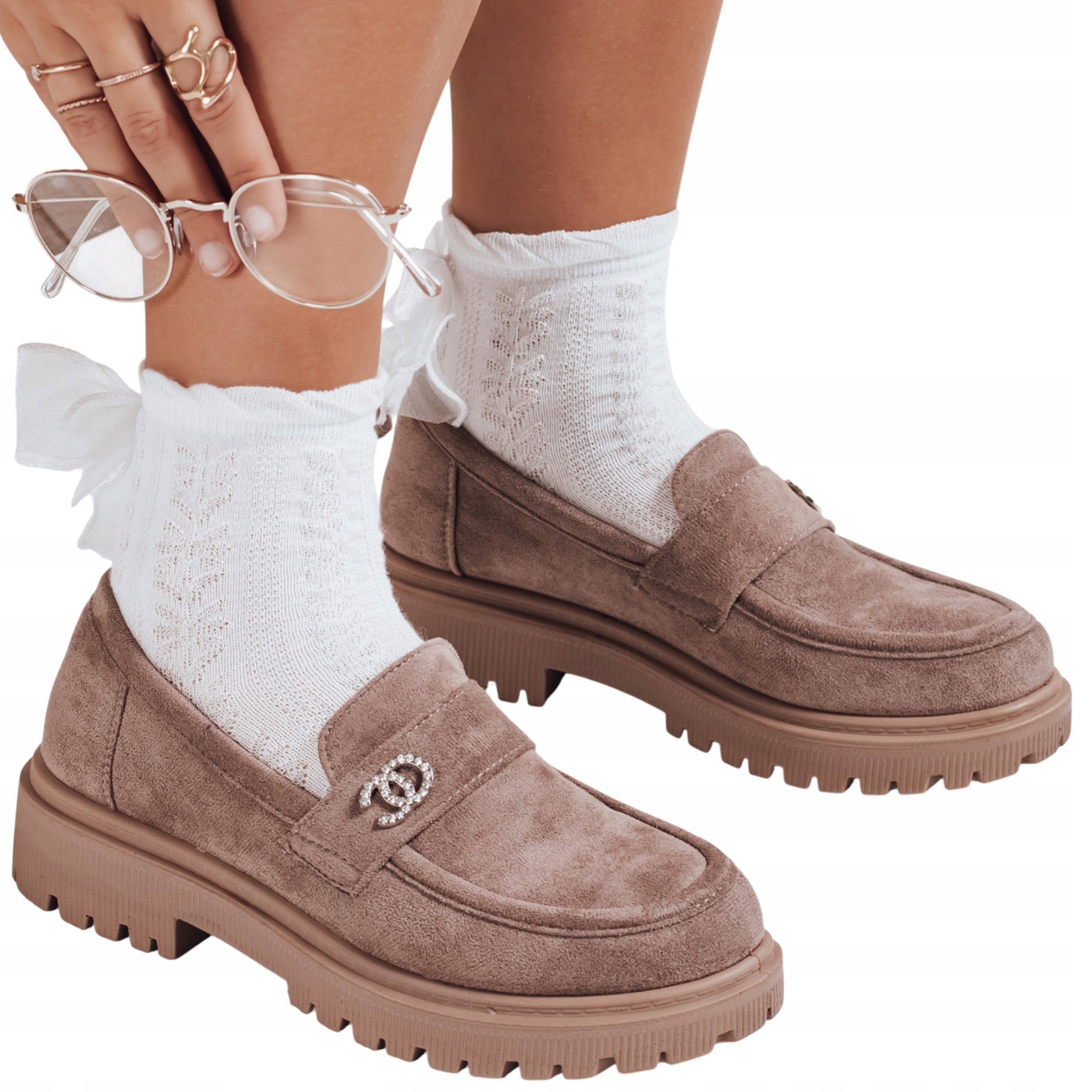 Mokasyny damskie zamszowe na platformie beżowe ZY1128 40