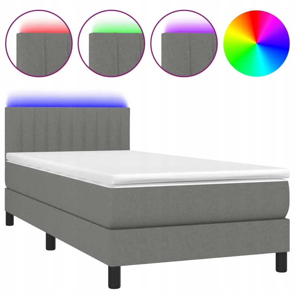 Kontinentální postel s matrací a Led diodami, tmavě šedá 193x90x78/88 cm