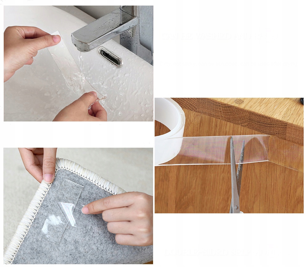 PRZEZROCZYSTA MOCNA TAŚMA NANO TAPE DWUSTRONNA WODOODPORNA WIELOKROTNA 5m Marka bez marki