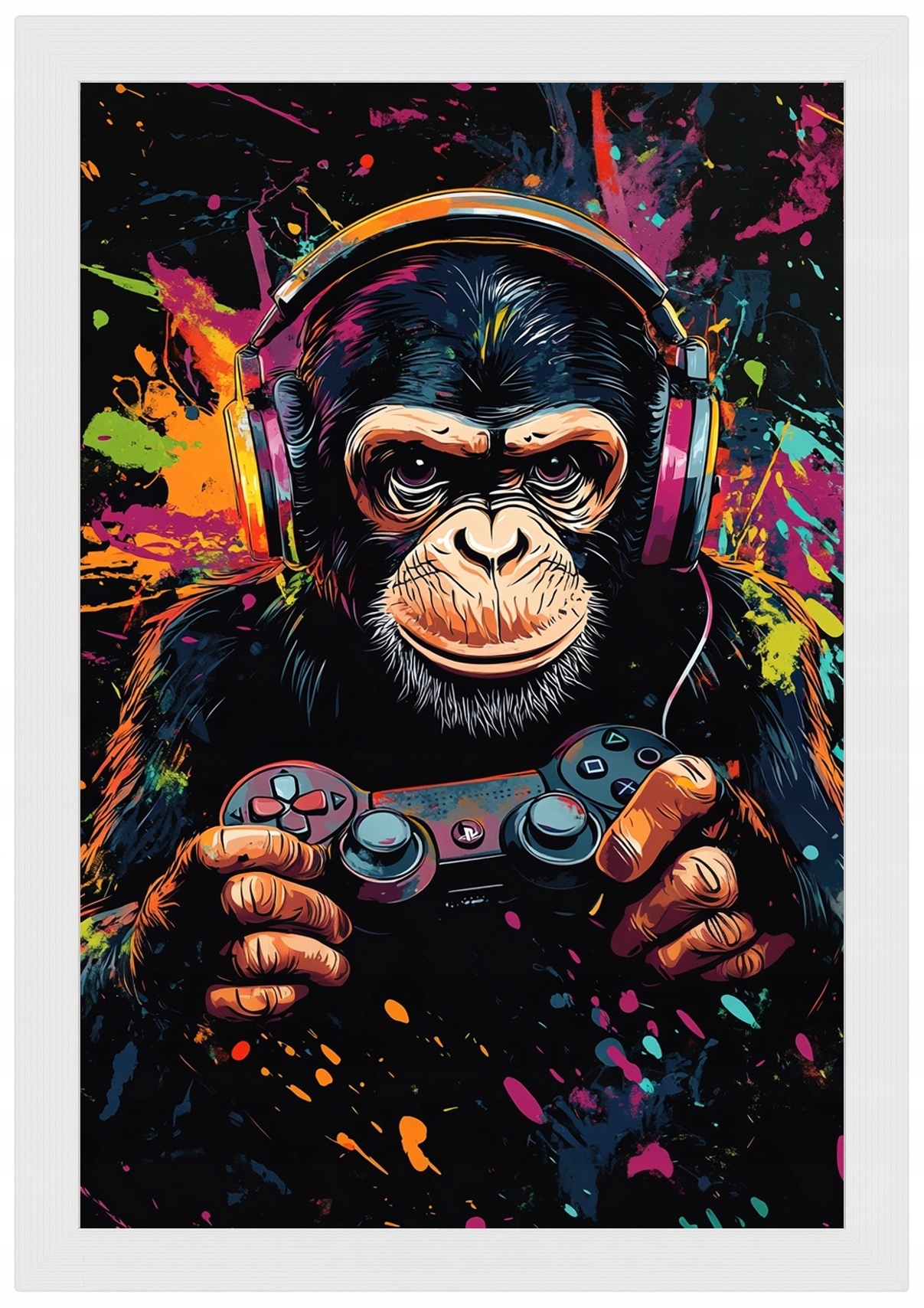 Plakát Rámeček Dřevo Gaming Hra Gamer Pad Opice Šimpanz Graffiti 40x60