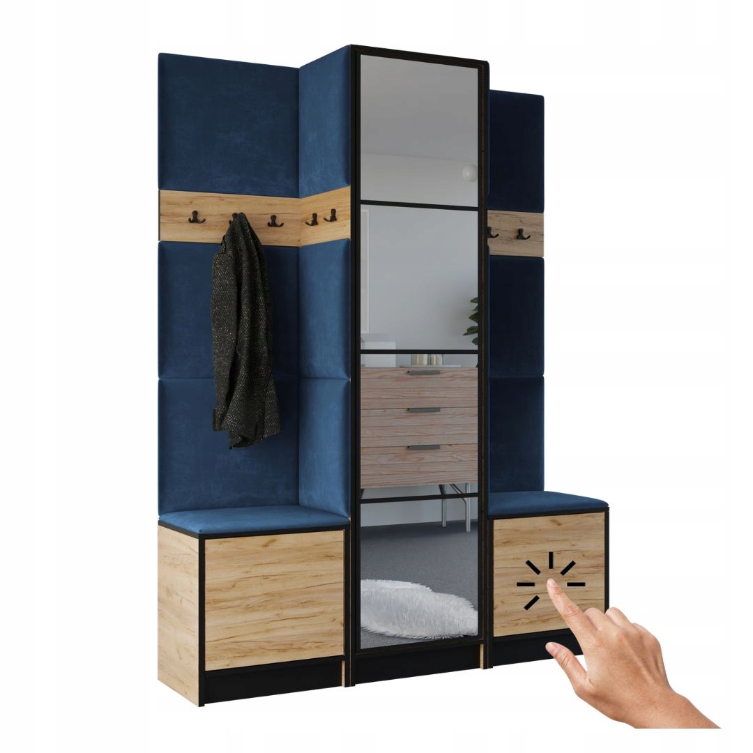 Šatní skříň Costa 16 dub craft zlatý modrá tkanina Vzor 1