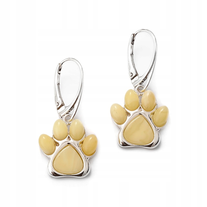 Stříbrné Náušnice Psí Tlapka Se Světlým Jantarem