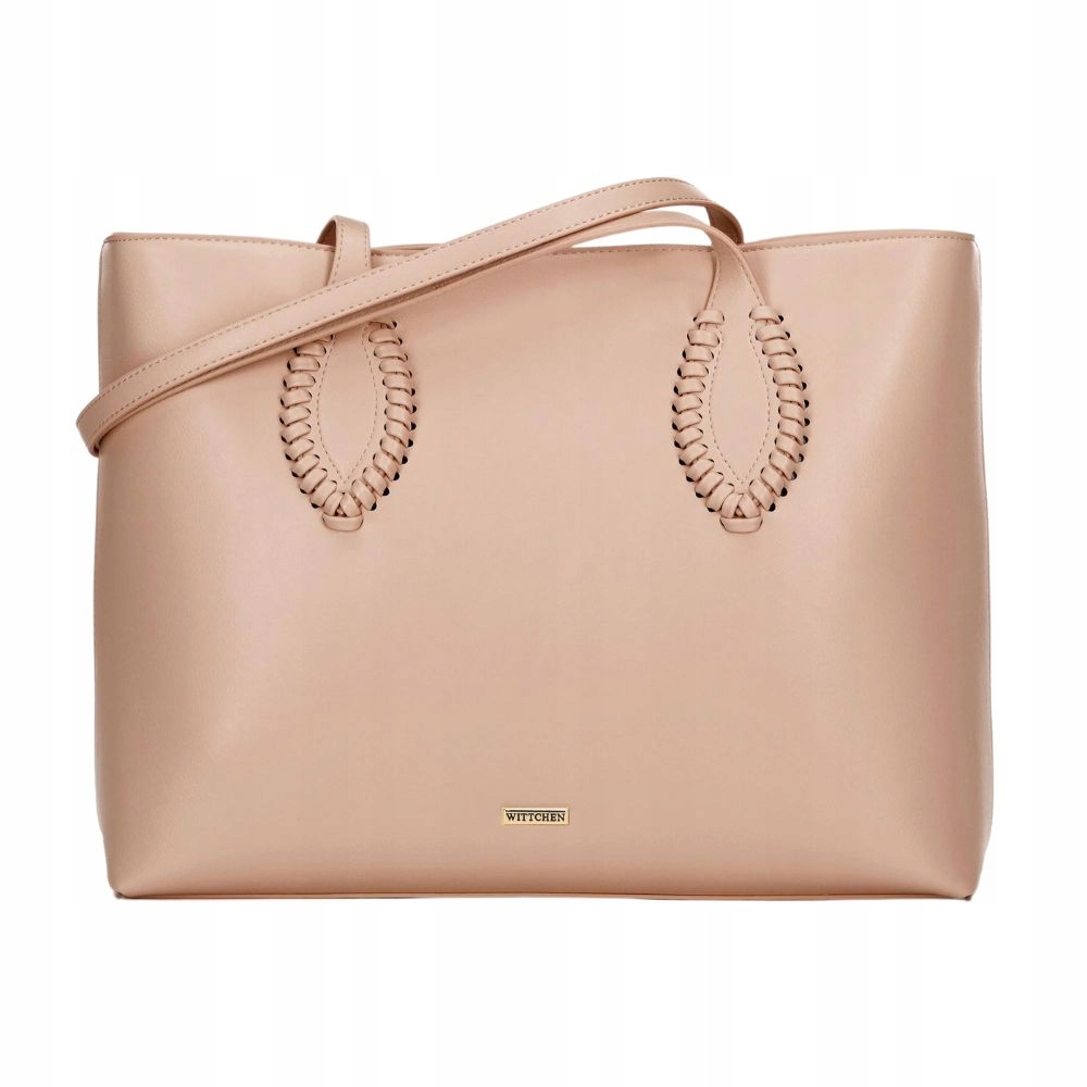 Béžová shopperka s výpletem A4 Wittchen 100-4Y-234-9, ekokůže na rameni