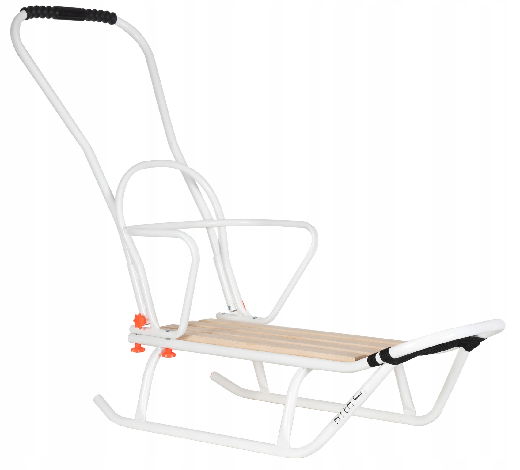 Polskie Sanki Metalowe Mocne Jee Max Dla Dzieci Z Oparciem I Pchaczem Białe