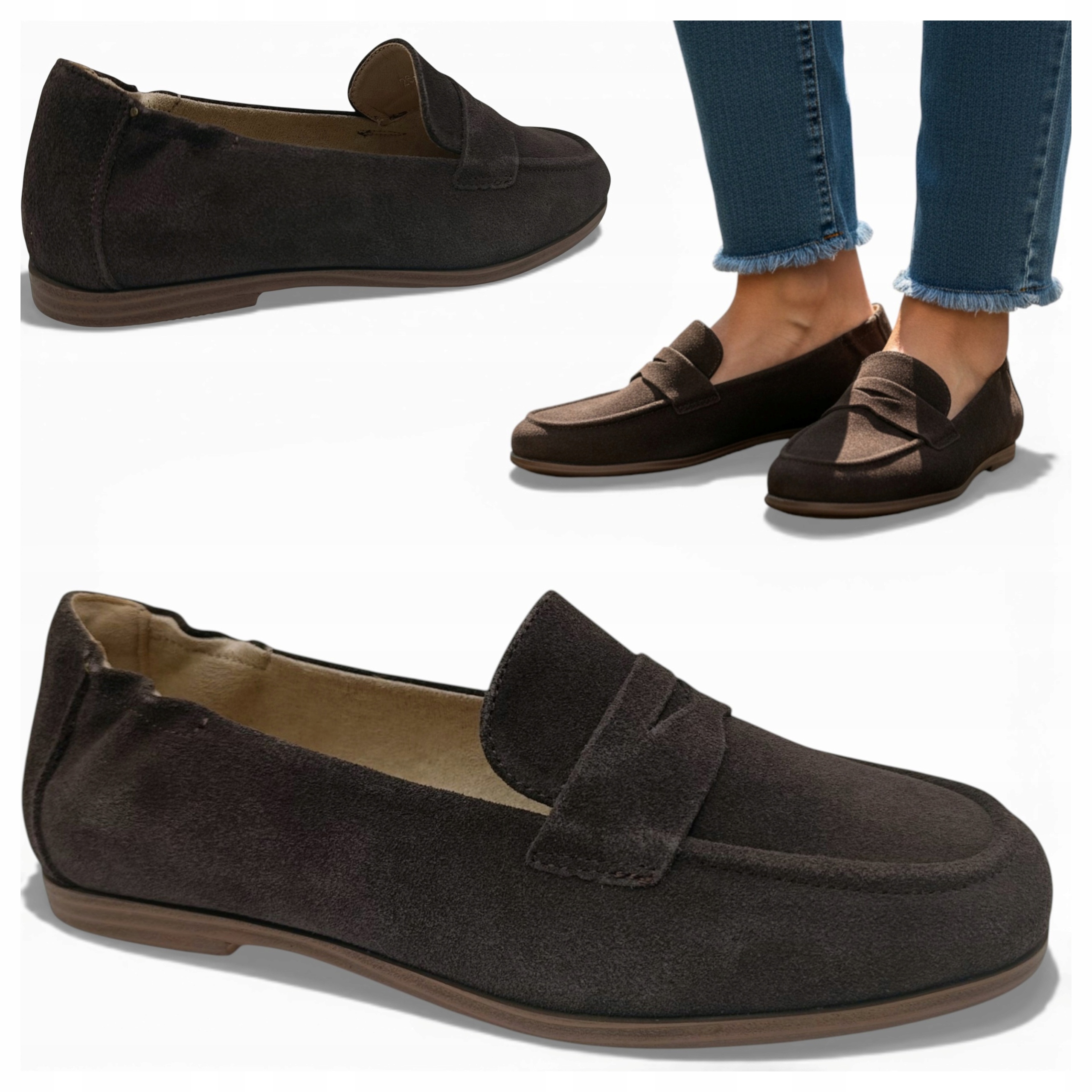 Dámské kožené mokasíny 38 Nazouvací polobotky Čokoládové Elegantní Vinceza