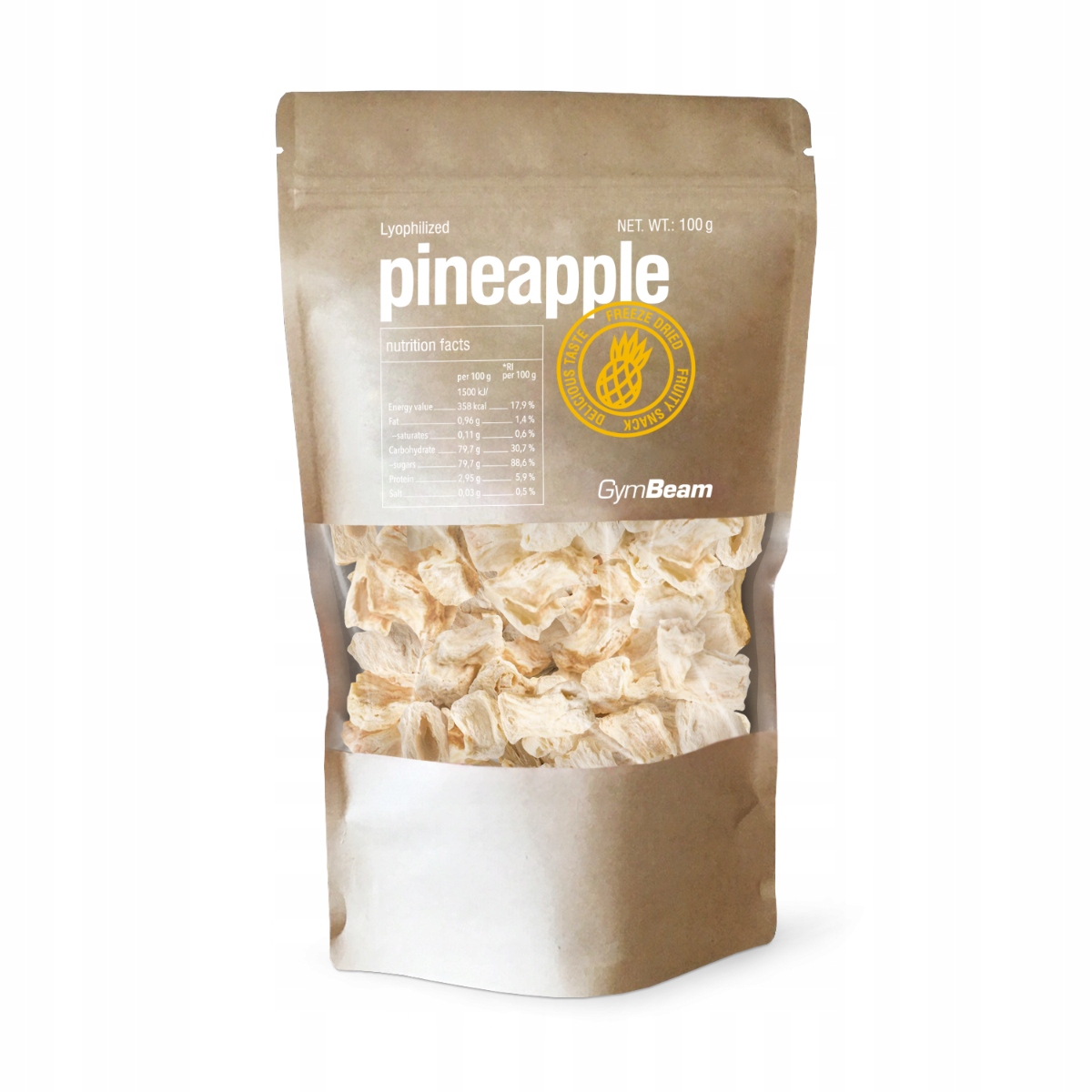 Lyofilizovaný Ananas Chuť A Aroma Křupavé Ovoce V Kouscích GymBeam 100g