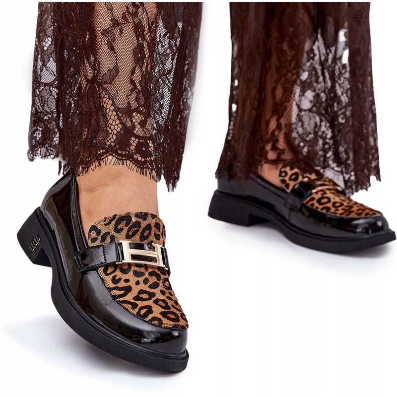 Lakované Dámské Kožené Mokasíny Panterka Vinceza 66790 Černé 40