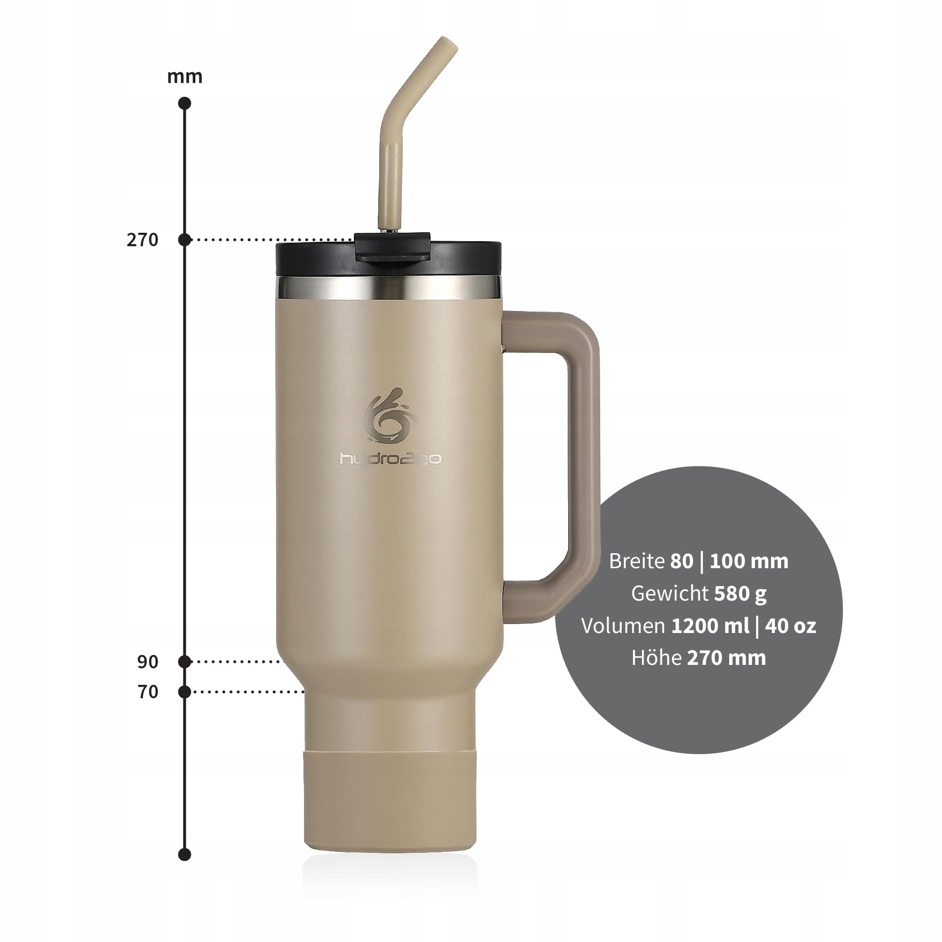 HYDRO2GO Kubek Termiczny Ze Słomką 1200ml BPA Free Na Gorące I Zimne Napoje — miniatura 4