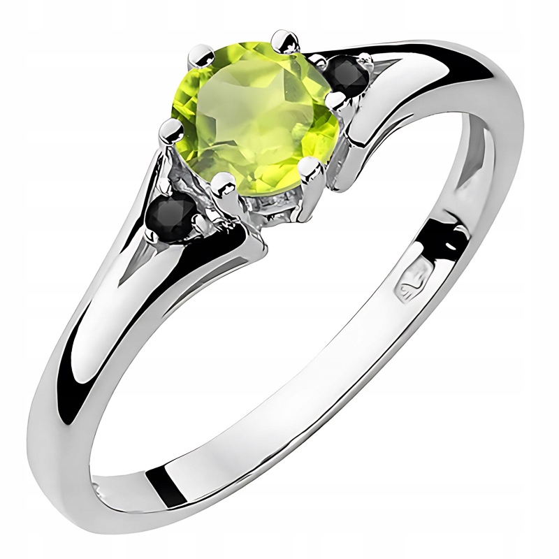 Zlatý Prstýnek pr. 585 s brilianty 0,029 ct a Olivín 0,60 ct 14k