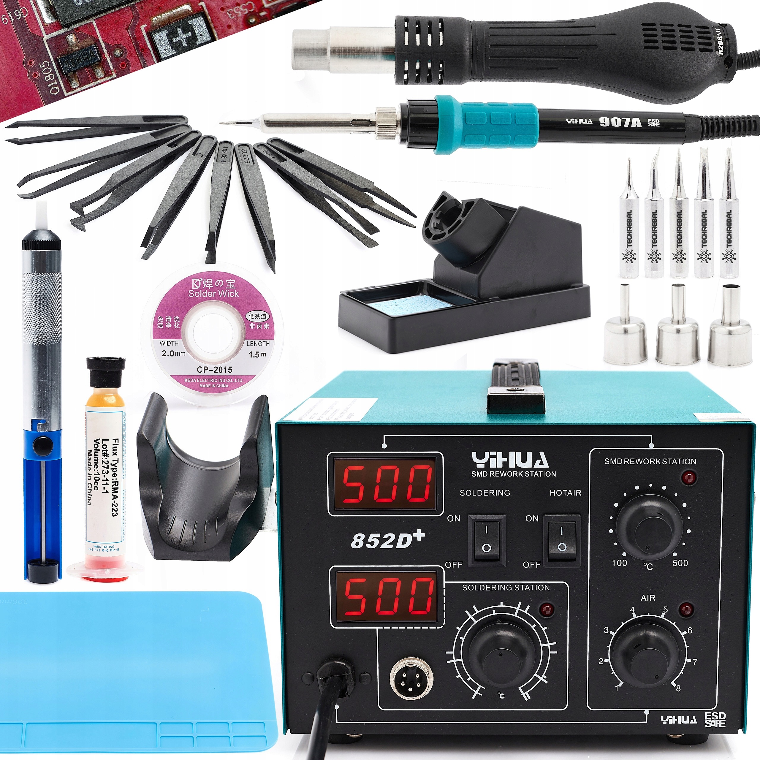 Pájecí stanice Hot-Air Yihua 852D+ Pinzety Mata