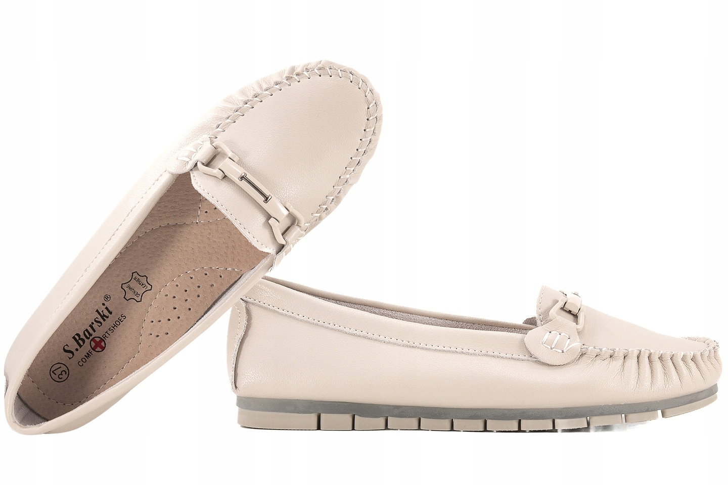 S.barski LR51-547 Dámské Mokasíny Polobotky Balerínky Kůže béžová 39 Béžová