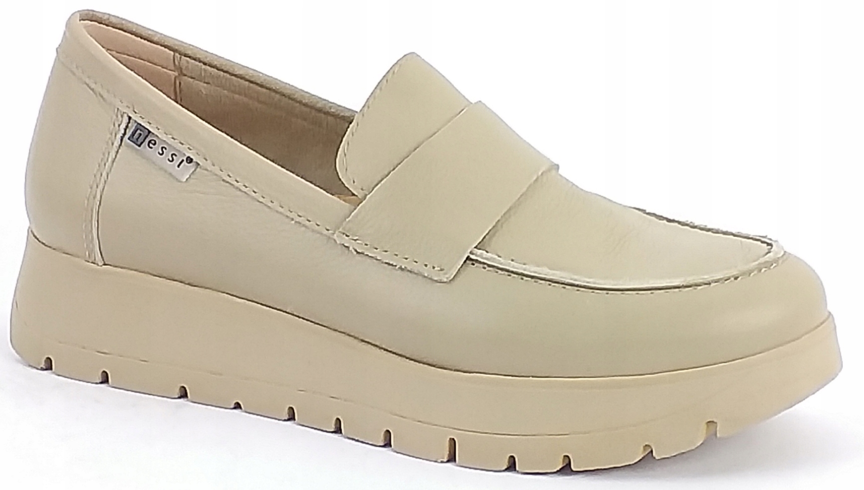 Nessi 23428BO Damskie Półbuty Mokasyny Skórzane Beżowe Koturna 38
