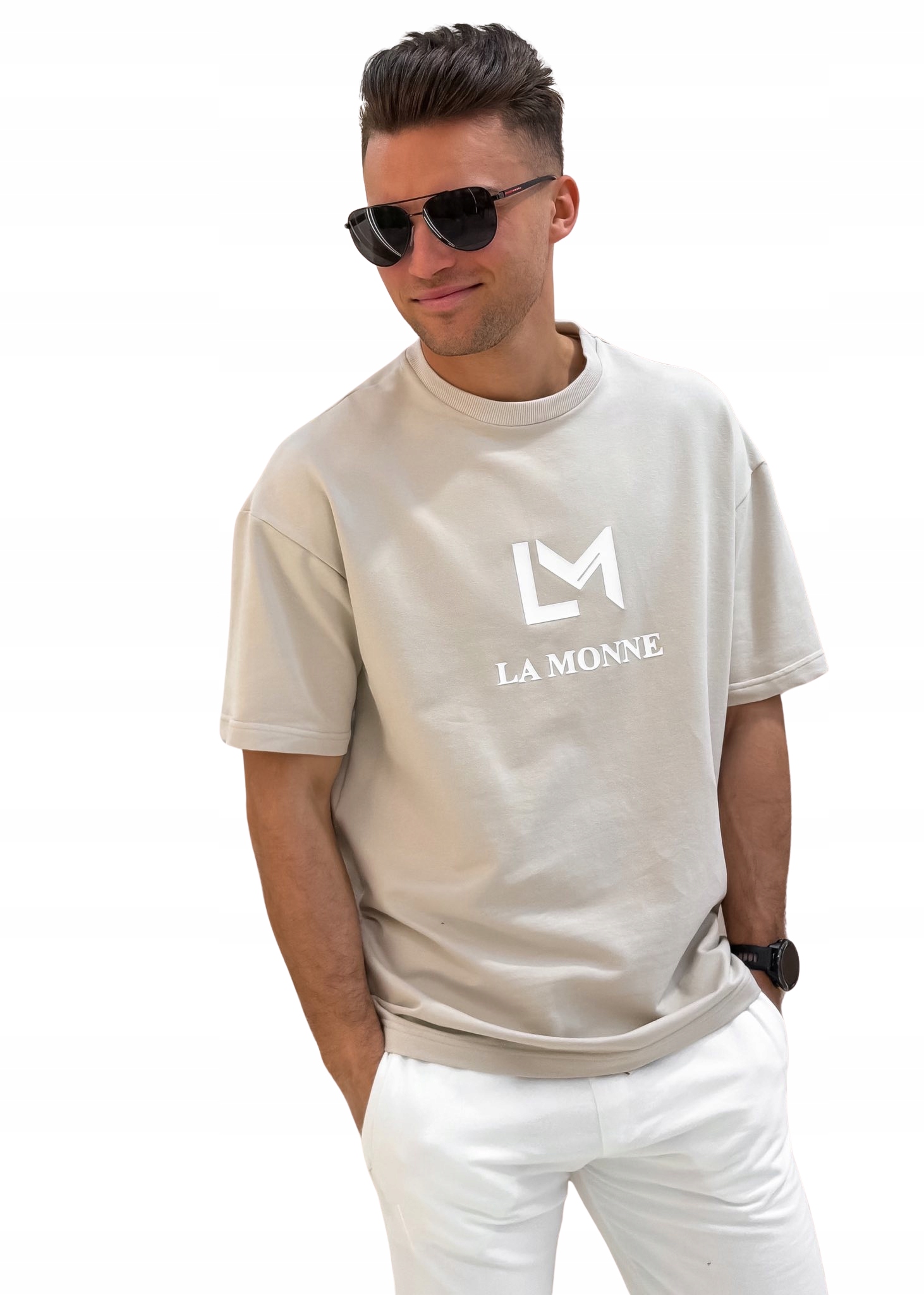 Pánské tričko Matching Set Monne La Monne fango-bílé XL