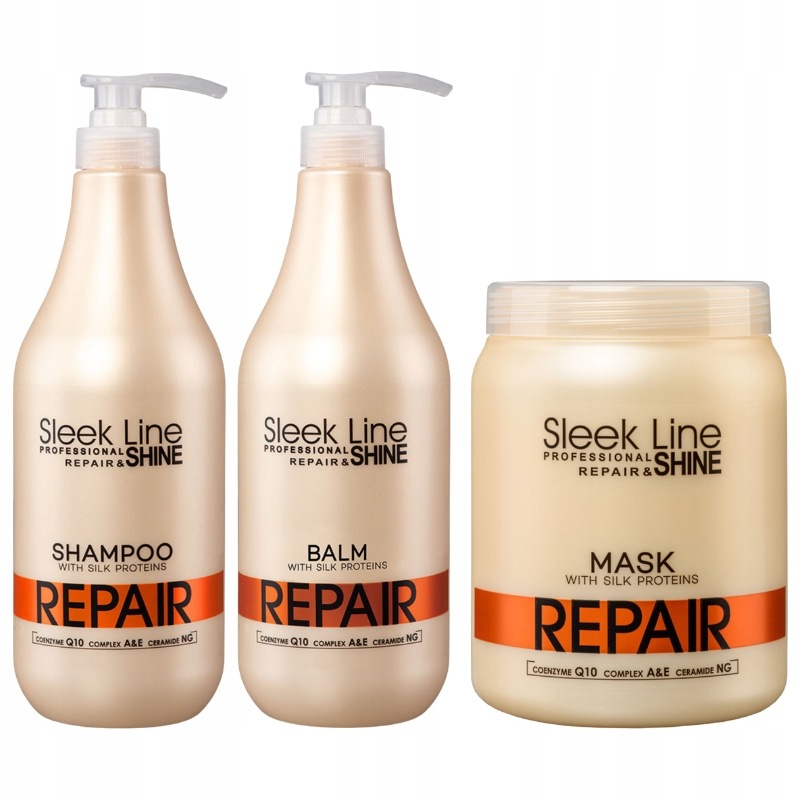Stapiz Sleek Line Repair Szampon z Jedwabiem Balsam Maska 3x1000ml